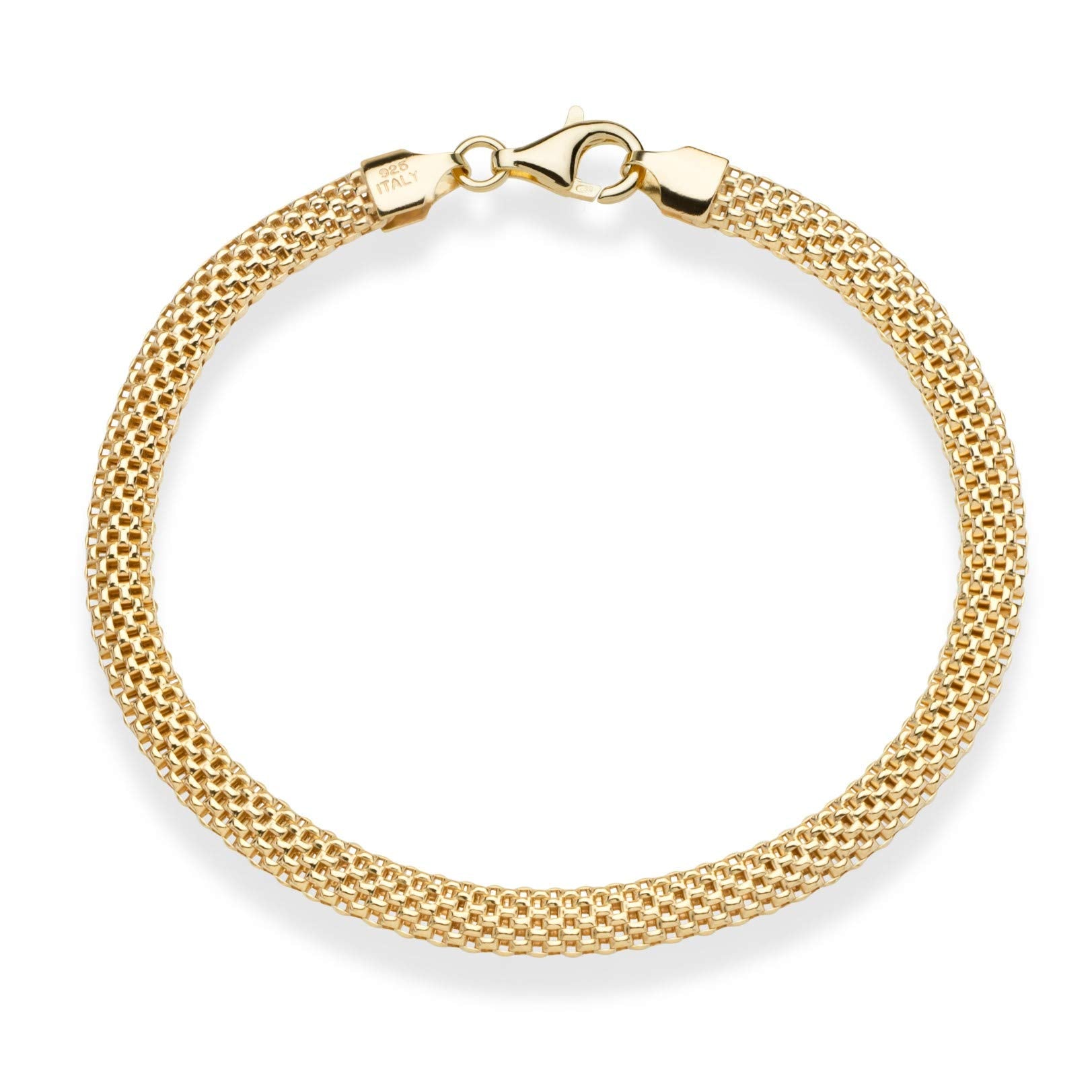 Miabella 18K Gold Over Sterling Silver Italian 5mm Mesh Link Chain Bracelet for Women, 925 Made in Italy (Length 7 Inches)