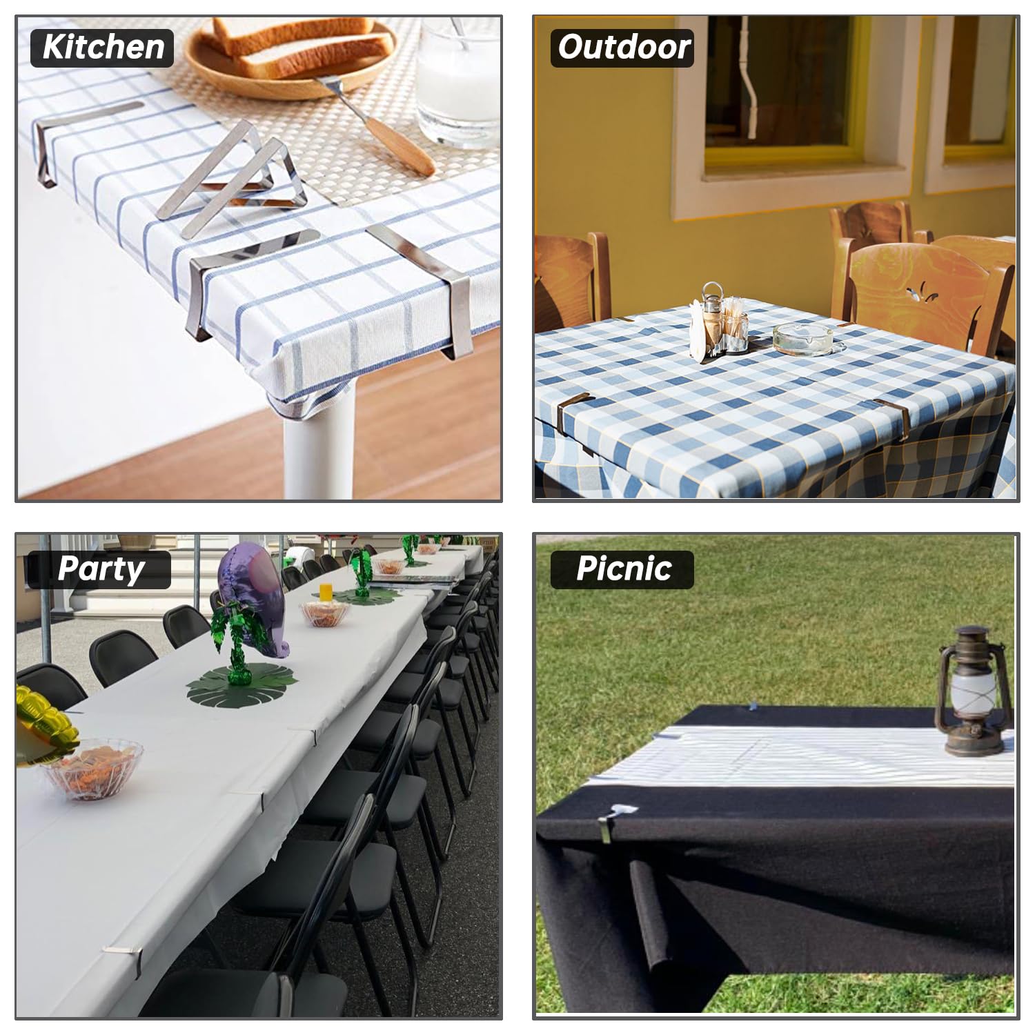 TriPole Tablecloth Clips 32 Pack Picnic Table Clips, Stainless Steel Table Cloth Holder Clips for Outdoor Tables, Metal Tables Cover Skirt Clamps for Camping Dining Wedding Graduation Party Essential