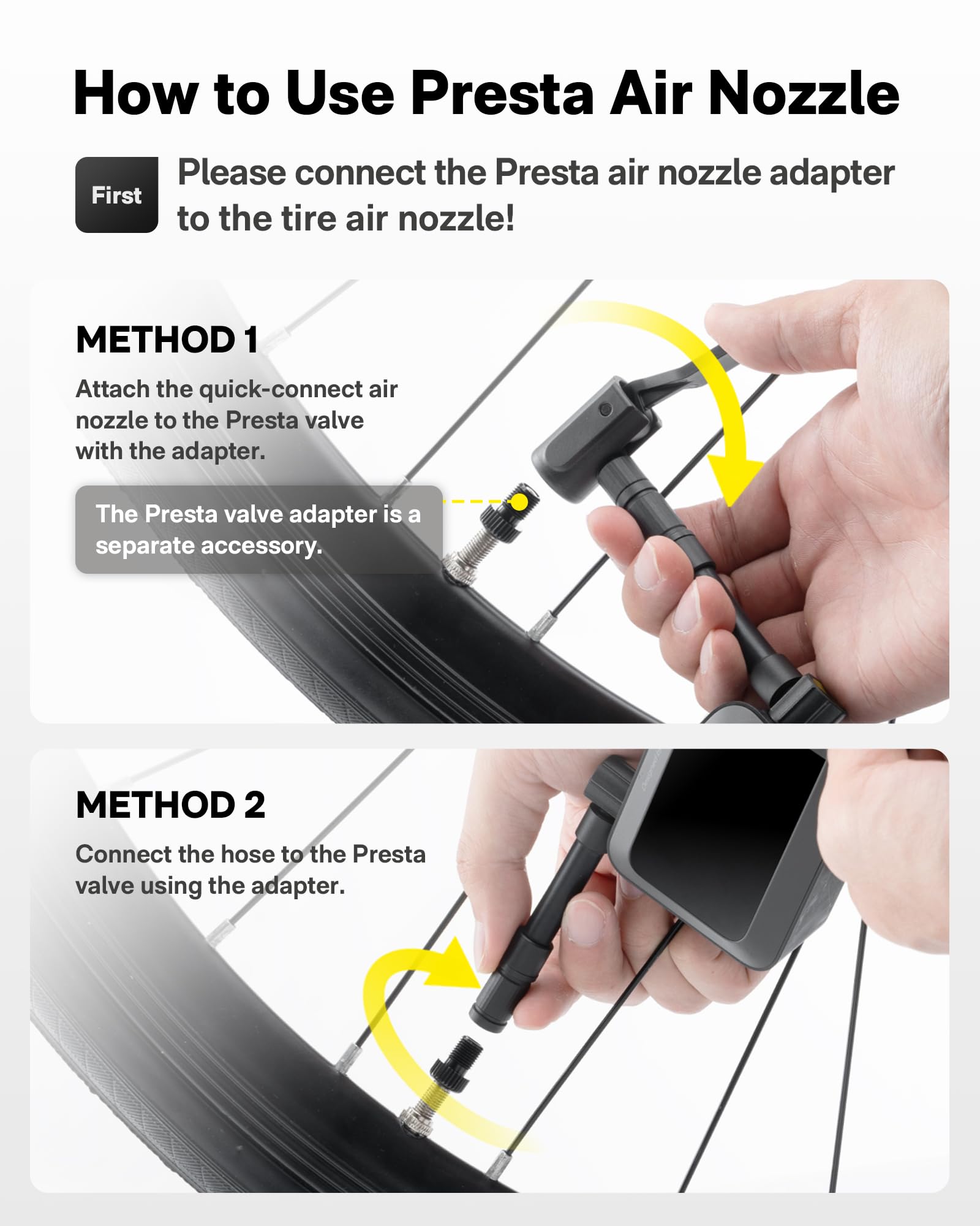 HOTO Mini Bike Tire Pump, 25s Fast Inflate Bicycle Pump with Guage, 150PSI Portable Electric Bike Air Pump with Presta and Schrader Valve for Road Bike, Motorcycle, Mountain Bike, Car, Sports Ball