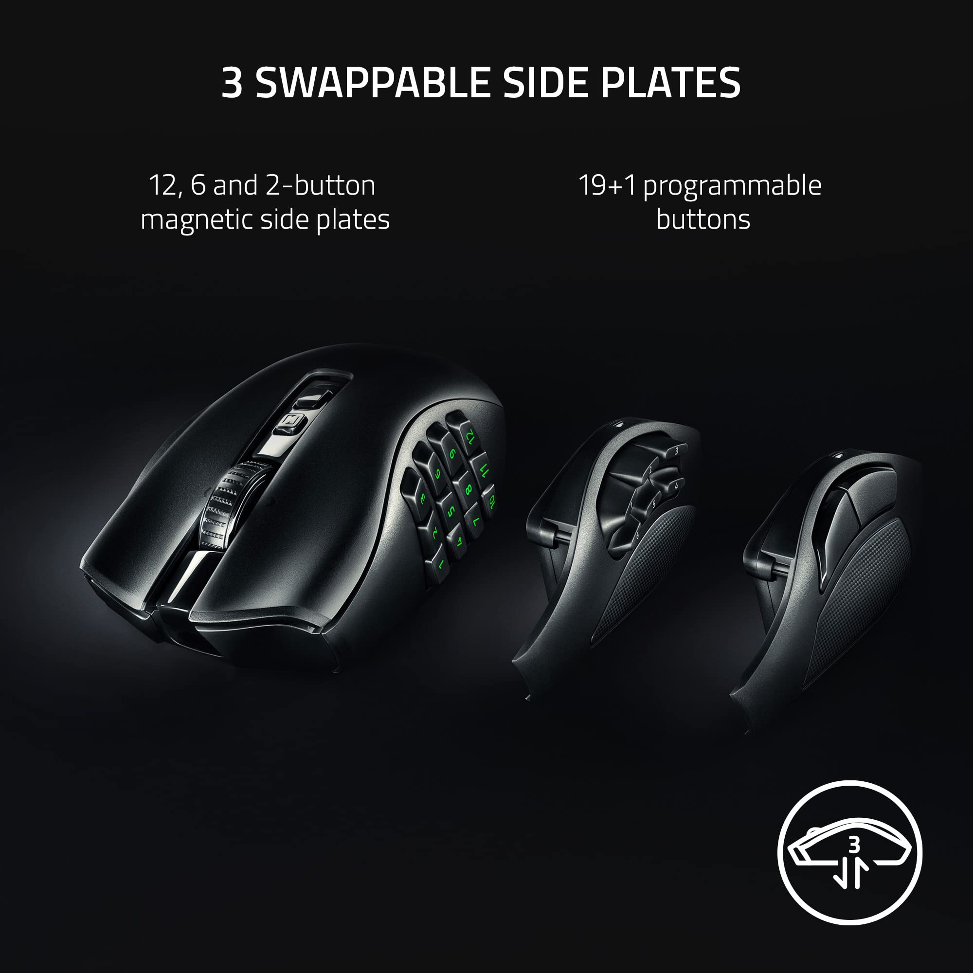 Razer Naga V2 Pro Wireless Gaming Mouse: Interchangeable Side Plate w/ 2, 6, 12 Button Configurations - Focus+ 20K DPI Optical Sensor - Fastest Gaming Mouse Switch - Chroma RGB Lighting