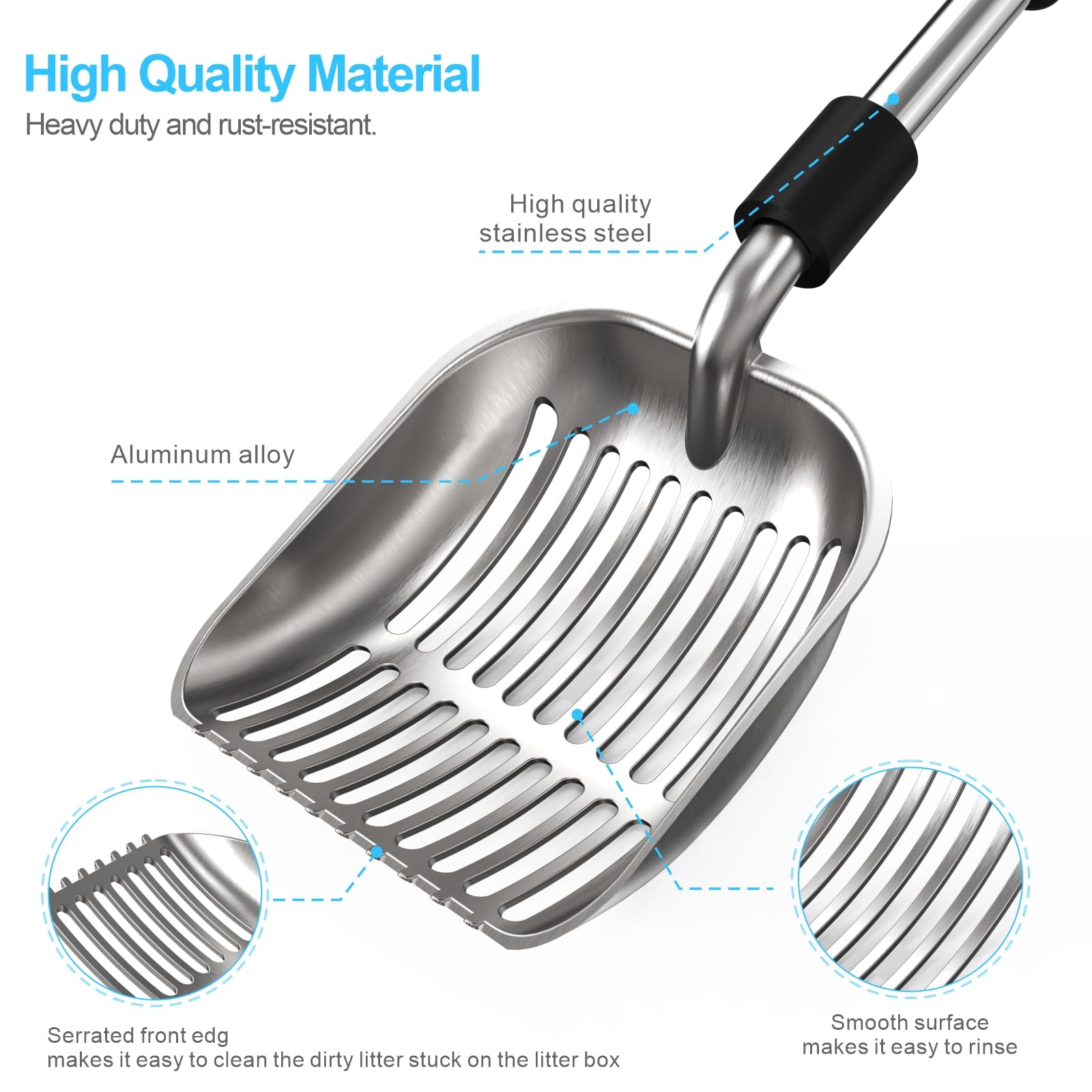 Depets Cat Litter Scoop, Metal Litter Scooper with Deep Shovel, Detachable Long Handle Cat Litter Sifter with Holder, Large Durable Cat Litter Shovel with Foam Pad Grip for Easy Sifting