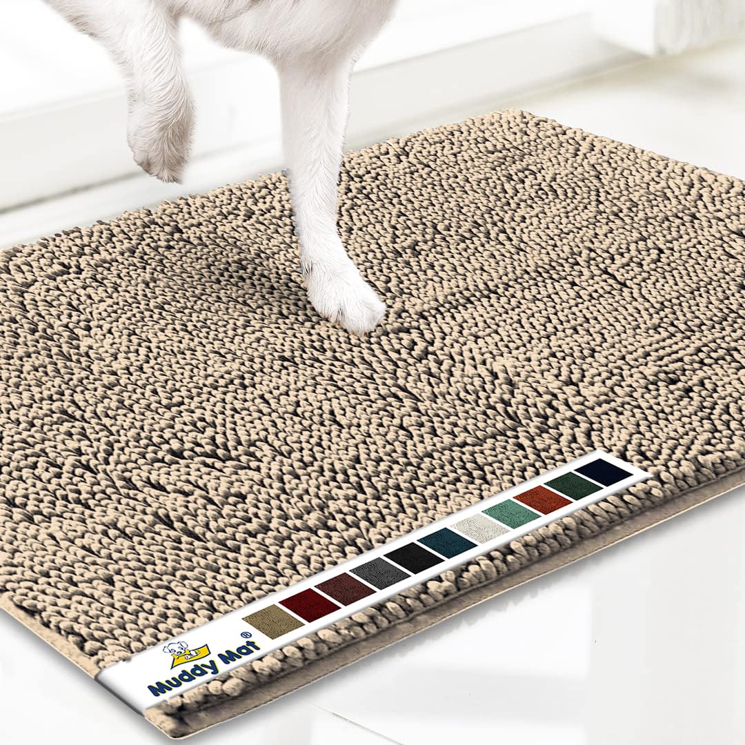 Muddy Mat® Shown ON TV Highly Absorbent Microfiber Door Mat and Pet Rug Non Slip Thick Washable Area and Bath Mat Soft Chenille for Kitchen Bathroom Bedroom Indoor and Outdoor - Grey Medium 30"X19"