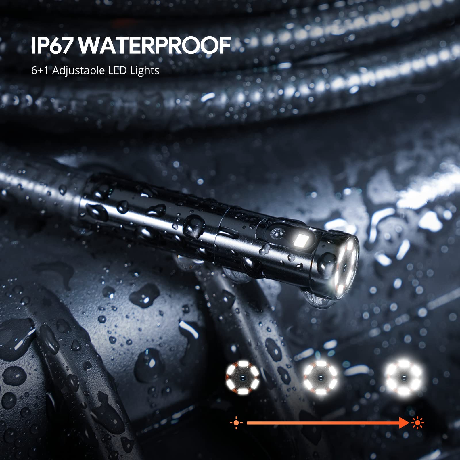 DEPSTECH Dual Lens Industrial Endoscope, 1080P Digital Borescope Inspection Camera, 7.9mm IP67 Waterproof Sewer Camera with 4.3" LCD Screen, 7 LED Lights, 16.5FT Semi-Rigid Cable, 32GB Card-Black