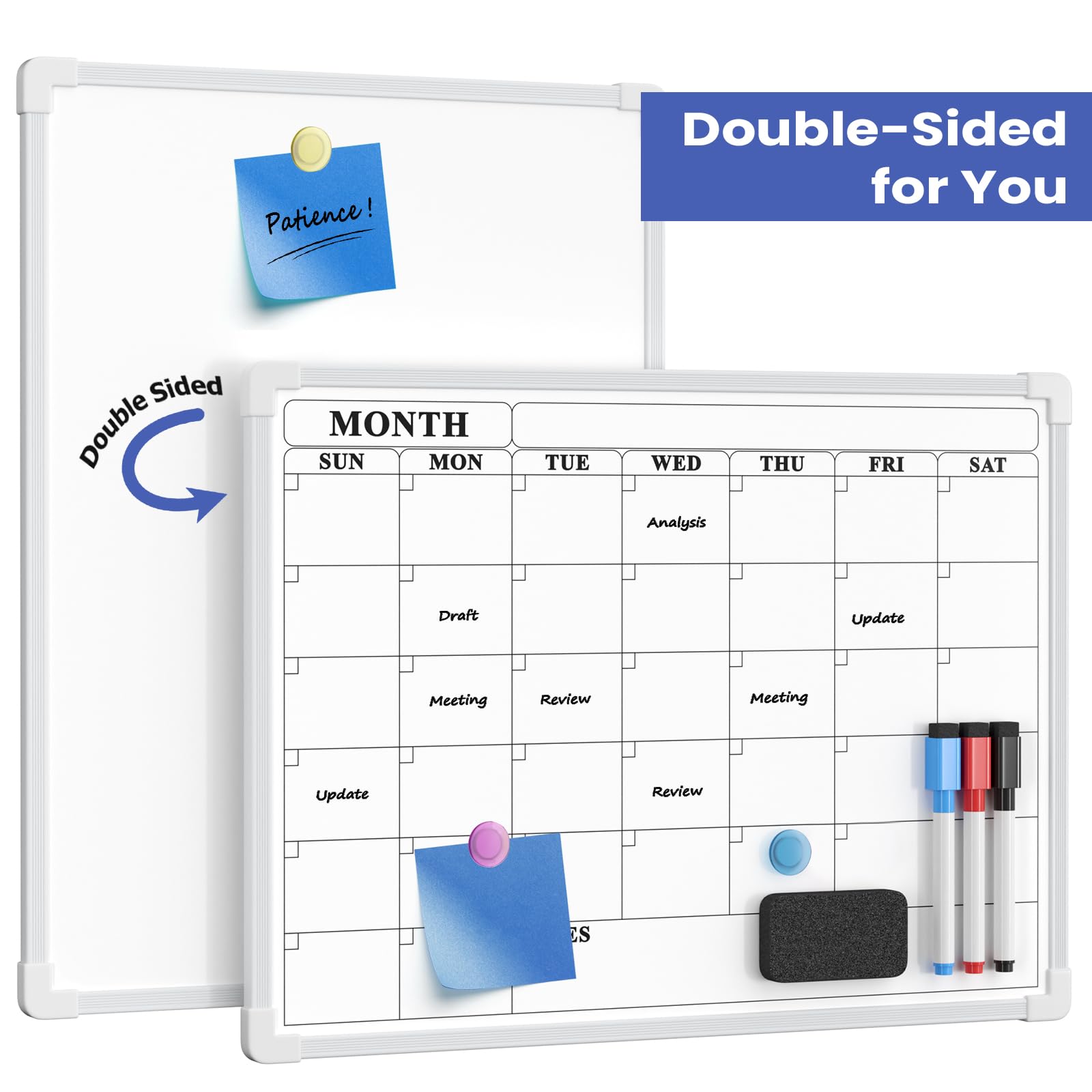 Lumspax Monthly Whiteboard Calendar for Wall, Small 16" x 12" Dry Erase Board with Plastic Frame, Hanging Dry Erase Calendar for Kitchen Planner, Memo, Office