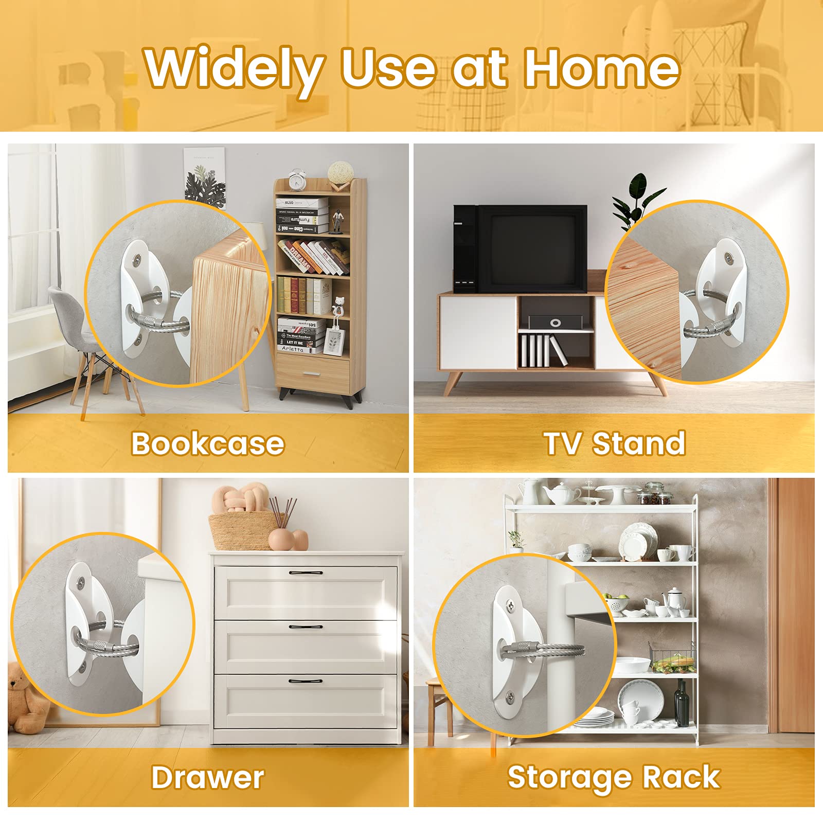 Booda Brand Furniture Anchors (10 Pack) for Baby Proofing, Furniture Straps Anti Tip Furniture Anchor Securing 400 lbs/Keep Baby Pet Safety from Falling Furniture, Metal White Earthquake Straps