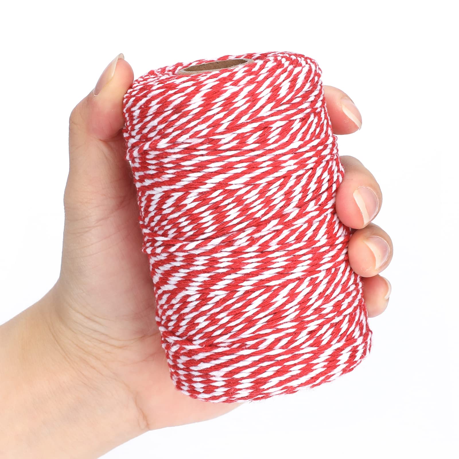 Red and White Twine, Christmas Twine String, 656 Feet Cotton Baker's Twine Cotton Cord Crafts Gift Twine String for Crafts, Gift Wrapping, Party, Baking and Holiday