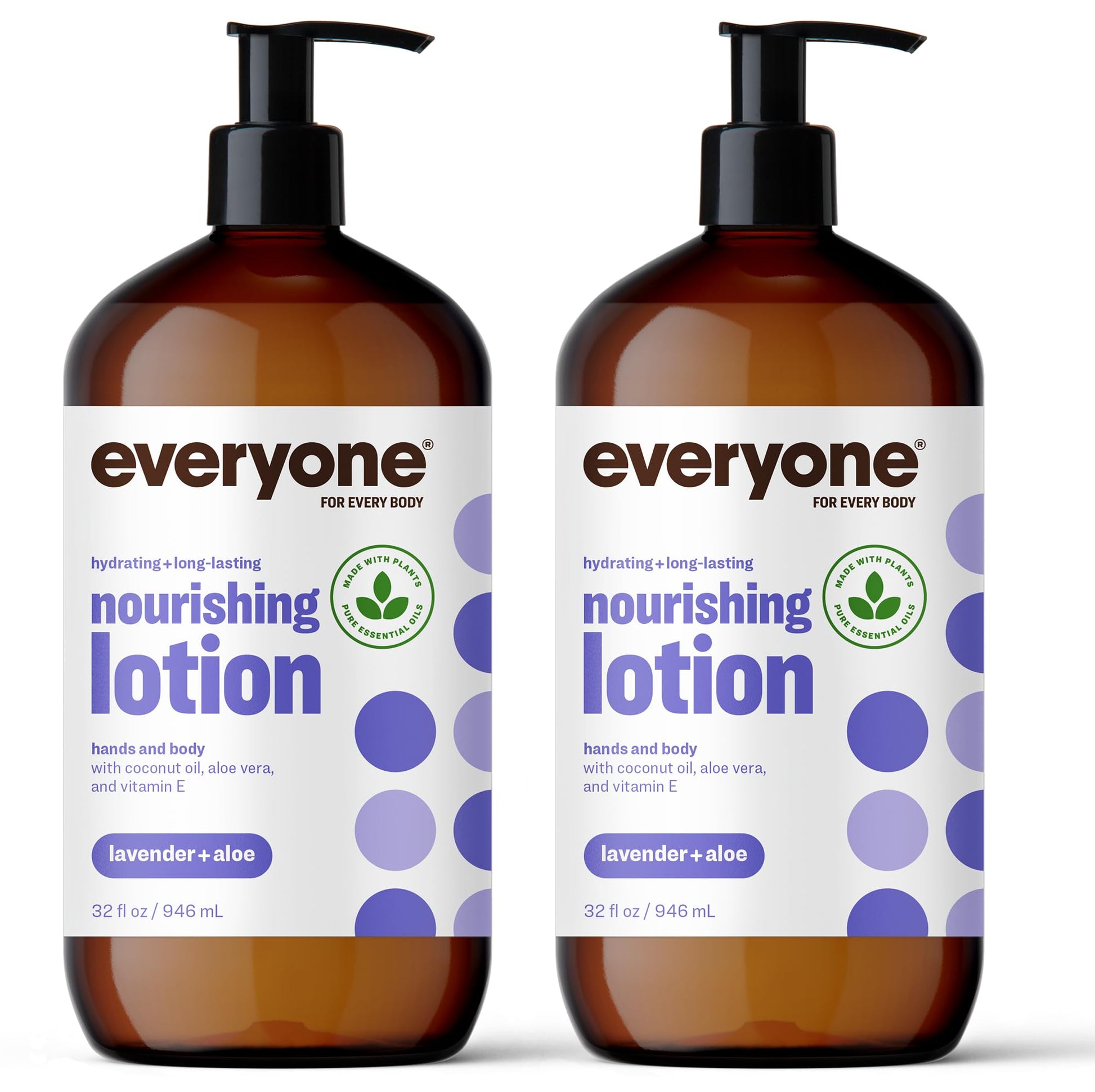 Everyone 2-in-1 Lotion for Hands/Body, 32 ounce (Pack of 2) Lavender and Aloe made with Essential Oils for Men and Women