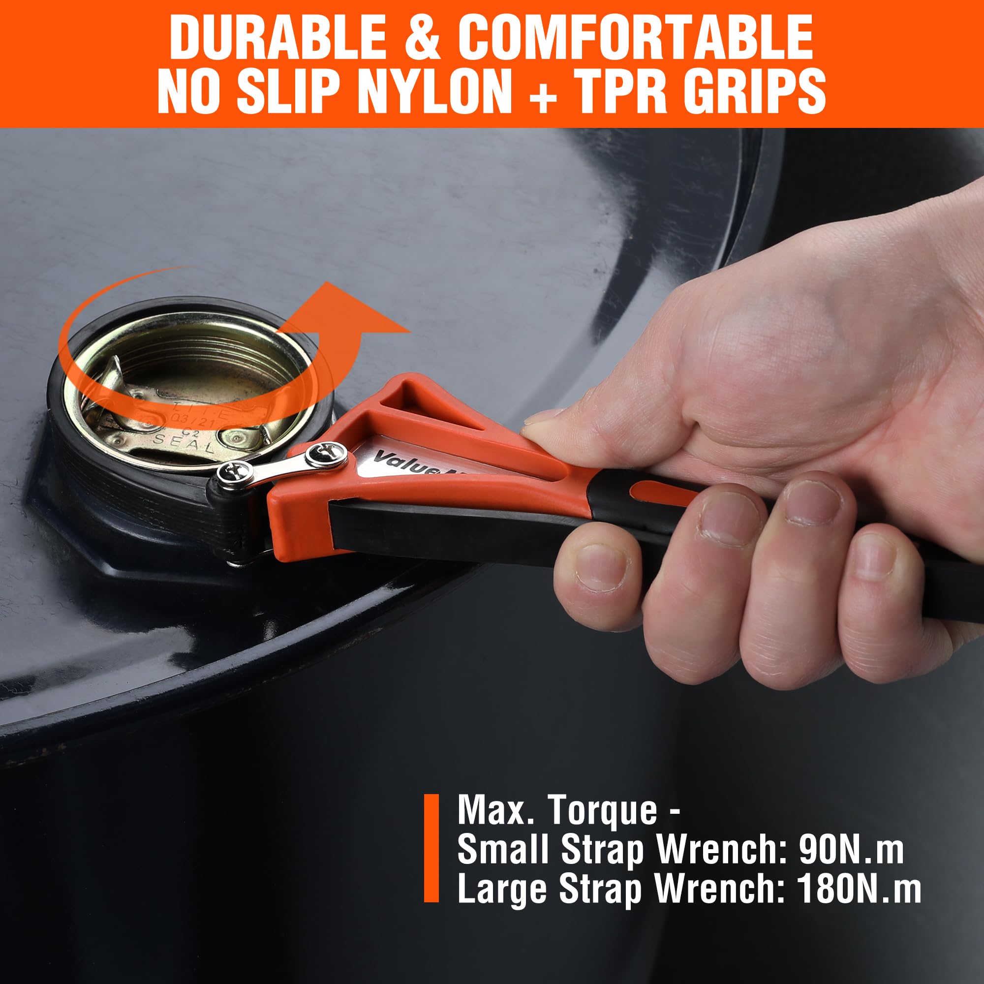 ValueMax 2-piece Strap Wrench Set, Adjustable Oil Filter Wrench with Max Diameter 4" (Small) and 6"(Large) for Shower Head Water Filter, Jar Opener Set