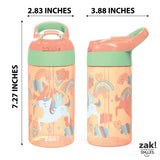 Zak Designs 16oz Riverside Kids Water Bottle with Spout Cover and Built-in Carrying Loop, Made of Durable Plastic, Leak-Proof Design for Travel (Unicorn & Shells, Pack of 2)