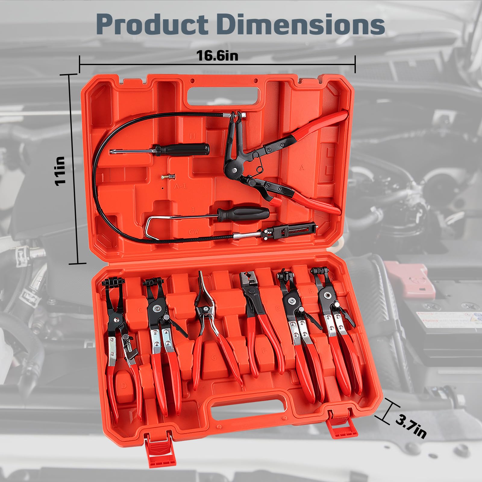 9PCS Hose Clamp Pliers, Long Reach Hose Clamp Tool Remover for Water Hose and Automotive Coolant Radiator Heater with Flexible Wire Long Reach Hose Clamp and Flat Band Pliers