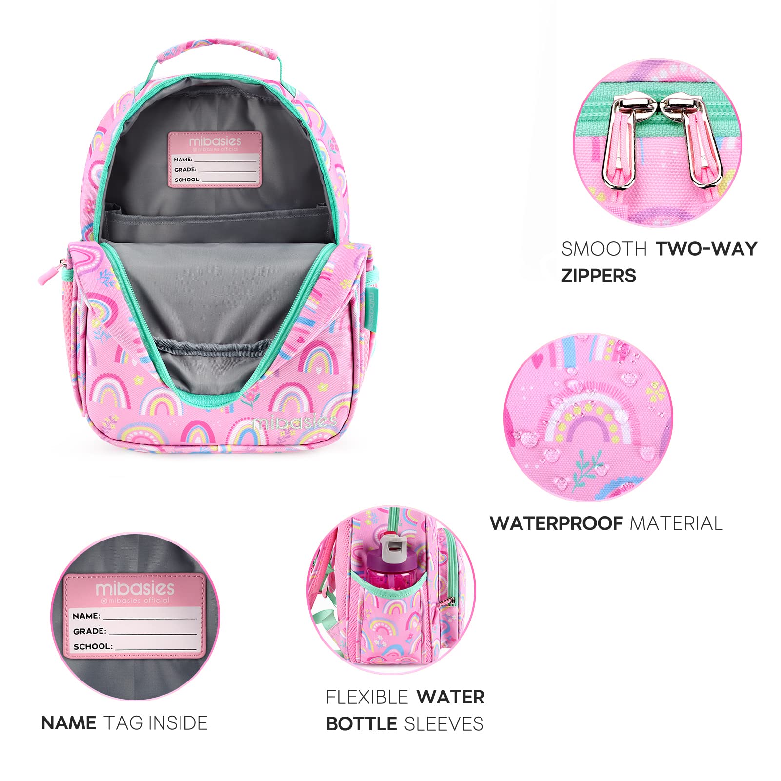 mibasies Toddler Backpack for Girls 2-4: Cute Kids Backpacks for Girls - Preschool Kindergarten Backpack - Rainbow Pink