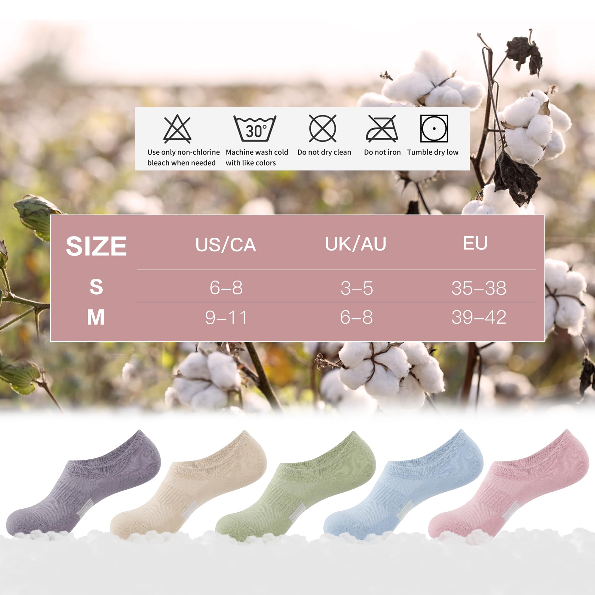 BUDERMMY No Show Socks Womens Low Cut Non Slip Athletic Cotton Invisible Women Sock 5 Pairs (US, Numeric, 9, 11, Regular, Regular, 5 Pairs Mixed)