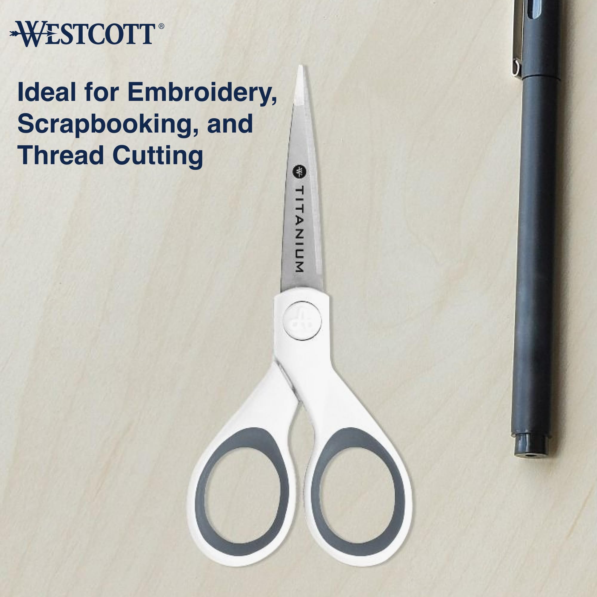 Westcott 13901 8-Inch Titanium Scissors For Office and Home, Yellow/Gray, 2 Pack