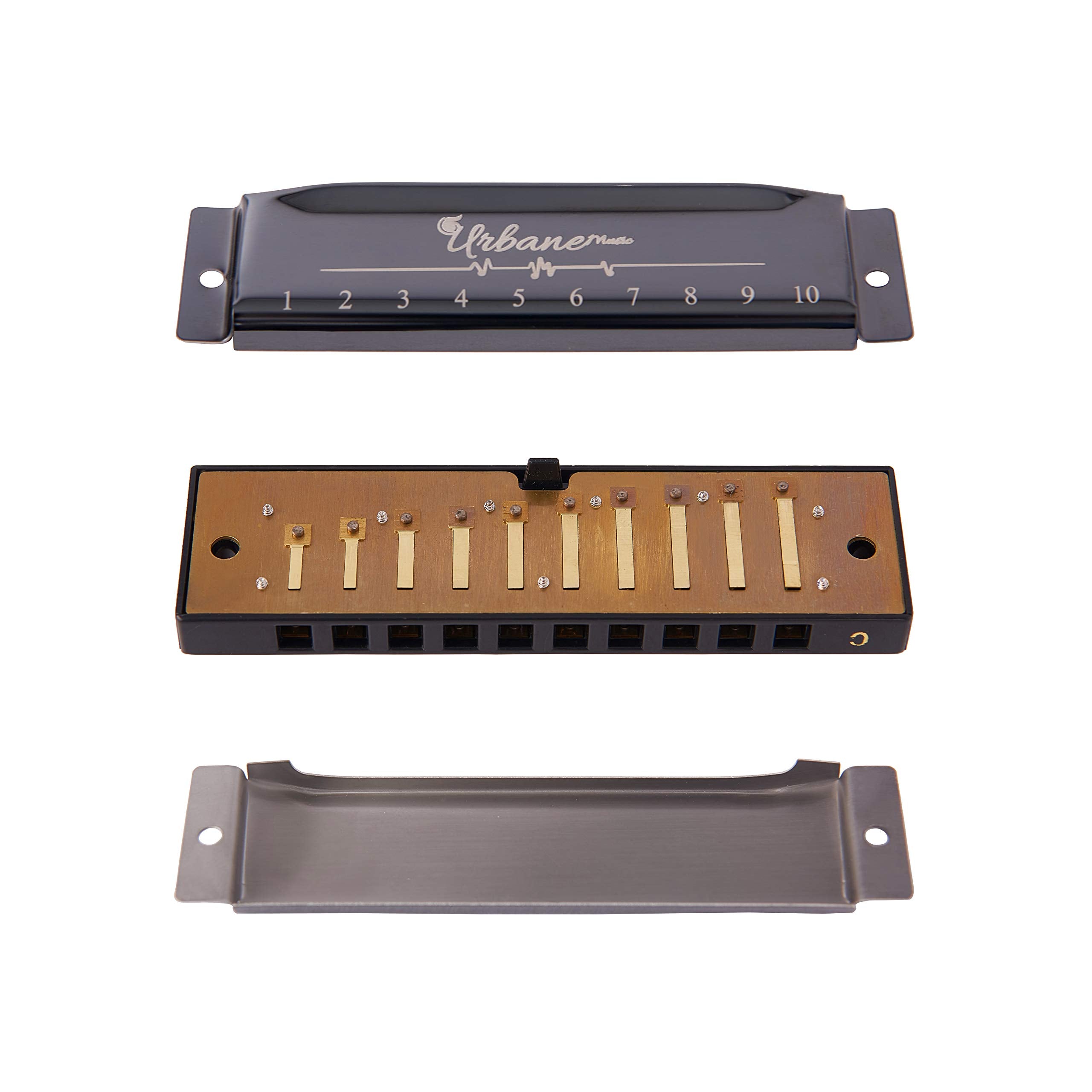 Harmonica 10 Holes 20 Tunes Mouth Organ Blues Deluxe Harmonica, Key of C for Beginner, Adults, Kids Gift, Black