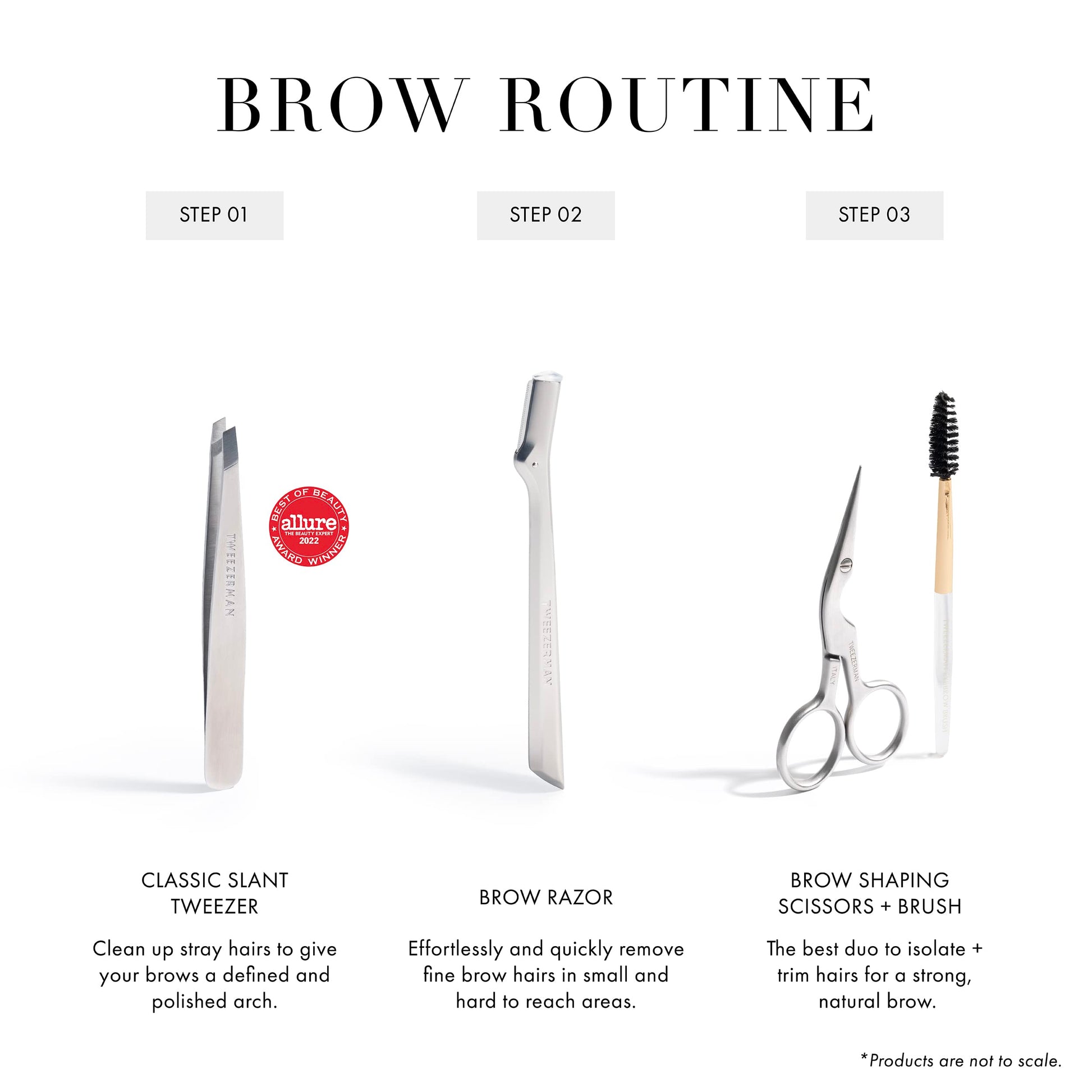 Tweezerman Brow Shaping Scissors and Brush - Stainless Steel Eyebrow Trimming Scissors for Women and Men
