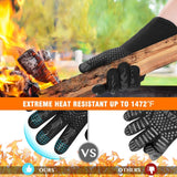 HAMITOR BBQ Grill Gloves Heat Resistant: 1472℉ High Temp Resistance Fireproof Glove for Grilling Smoking Barbecue - Washable Long Oven Mitts Extreme Hot Proof Mitts for Kitchen Cooking Baking