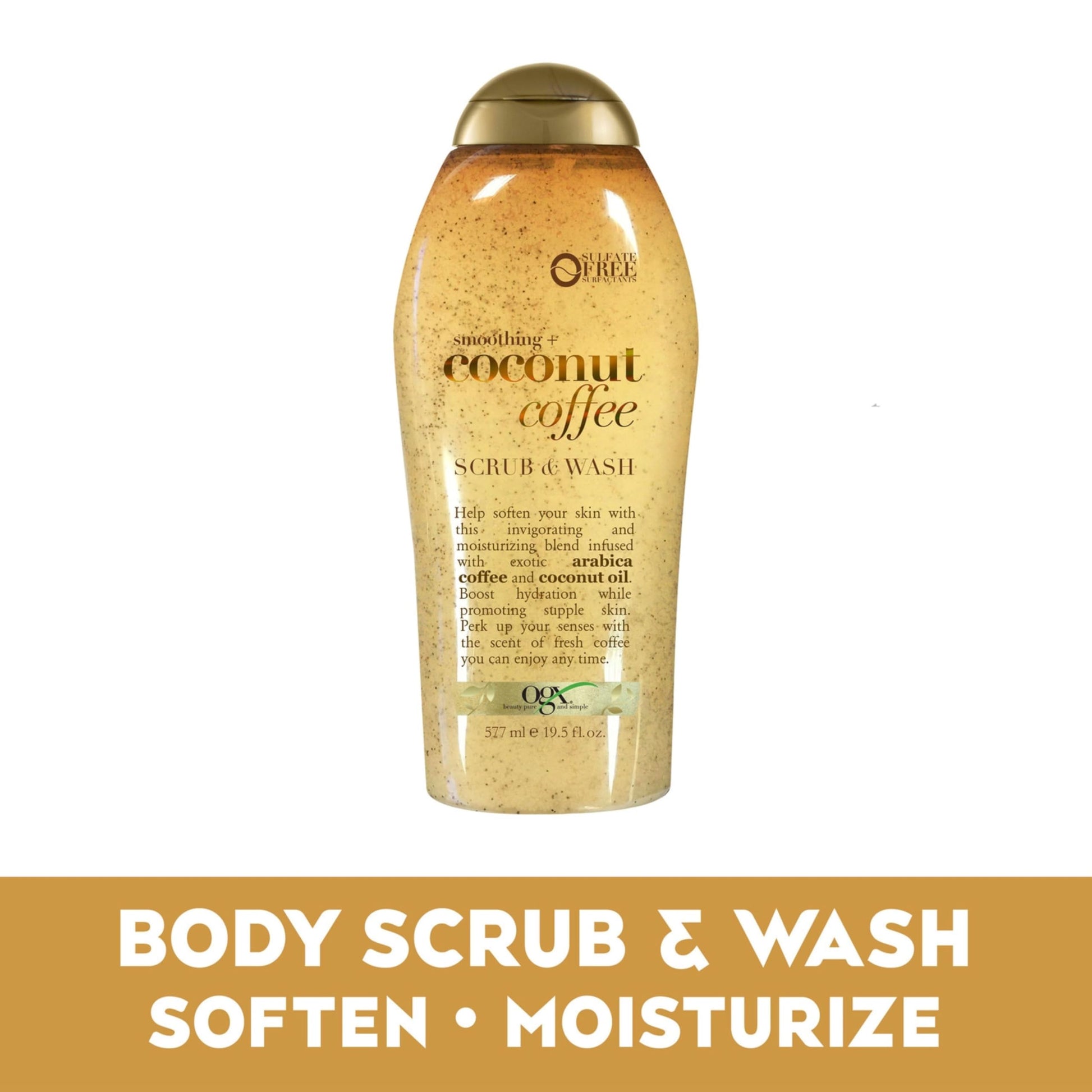 OGX Smoothing + Coconut Coffee Exfoliating Body Scrub with Arabica Coffee & Coconut Oil, Moisturizing Body Wash for Dry Skin, Paraben-Free with Sulfate-Free Surfactants, 19.5 Fl Oz