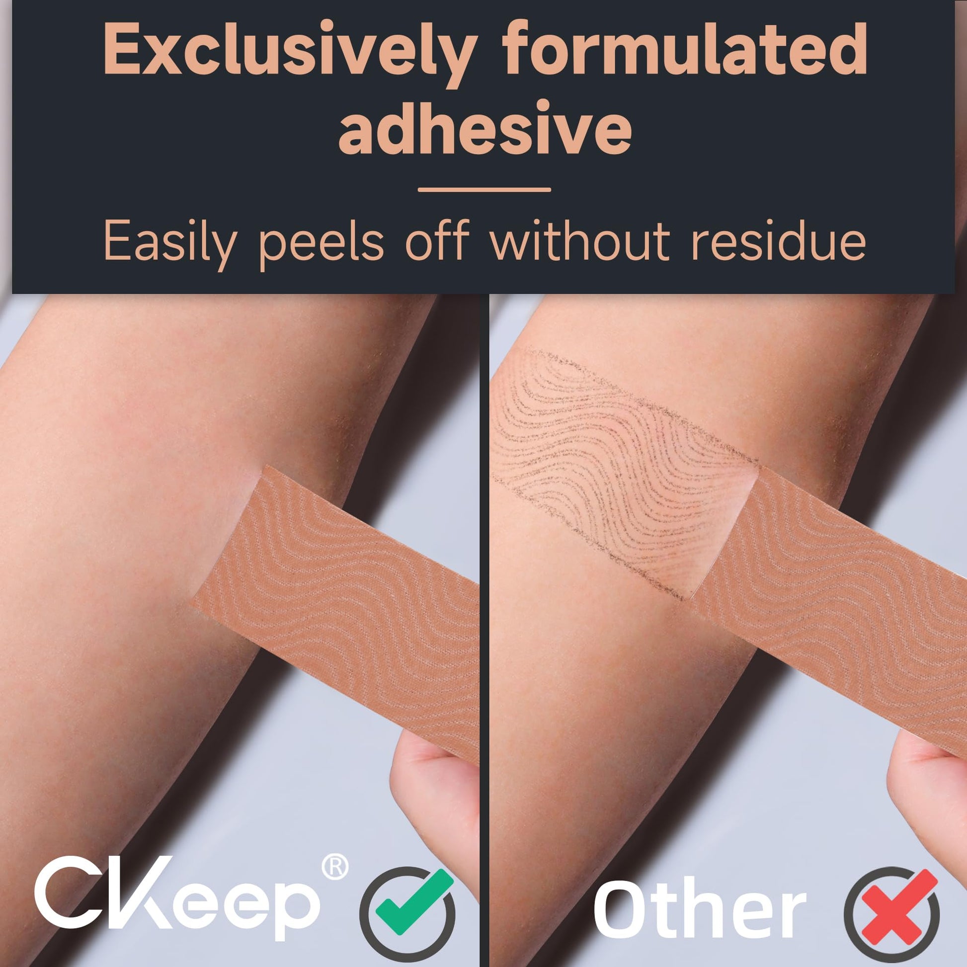 CKeep Uncut Kinesiology Tape(2 Rolls), Original Cotton Elastic Premium Athletic Tape,Latex Free Hypoallergenic, 2inch x 16ft, Beige