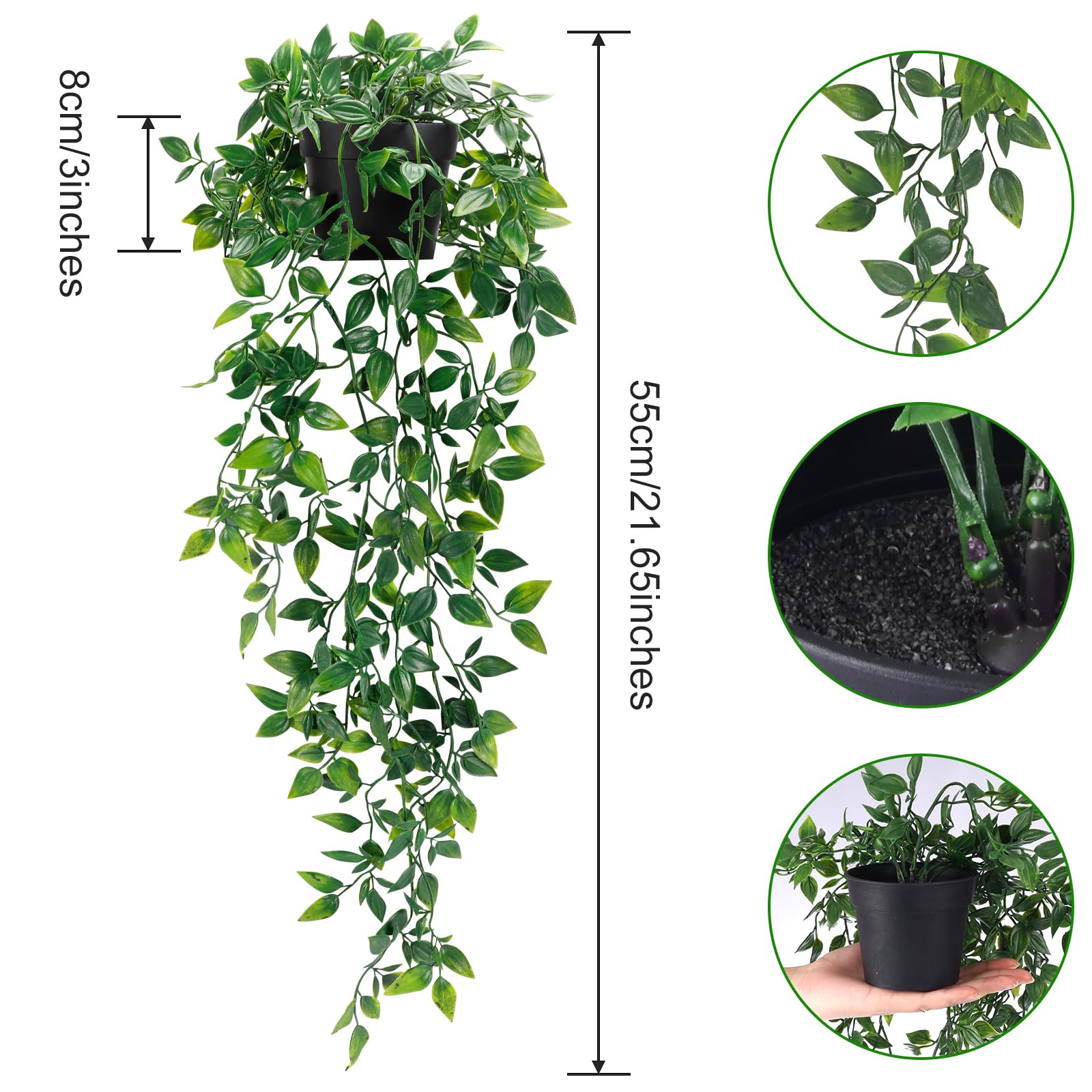 Whonline Fake Hanging Plants, Artificial Small Potted Plants for Indoor Outdoor Aesthetic Office Living Room Shelf Decor (1 Pack)