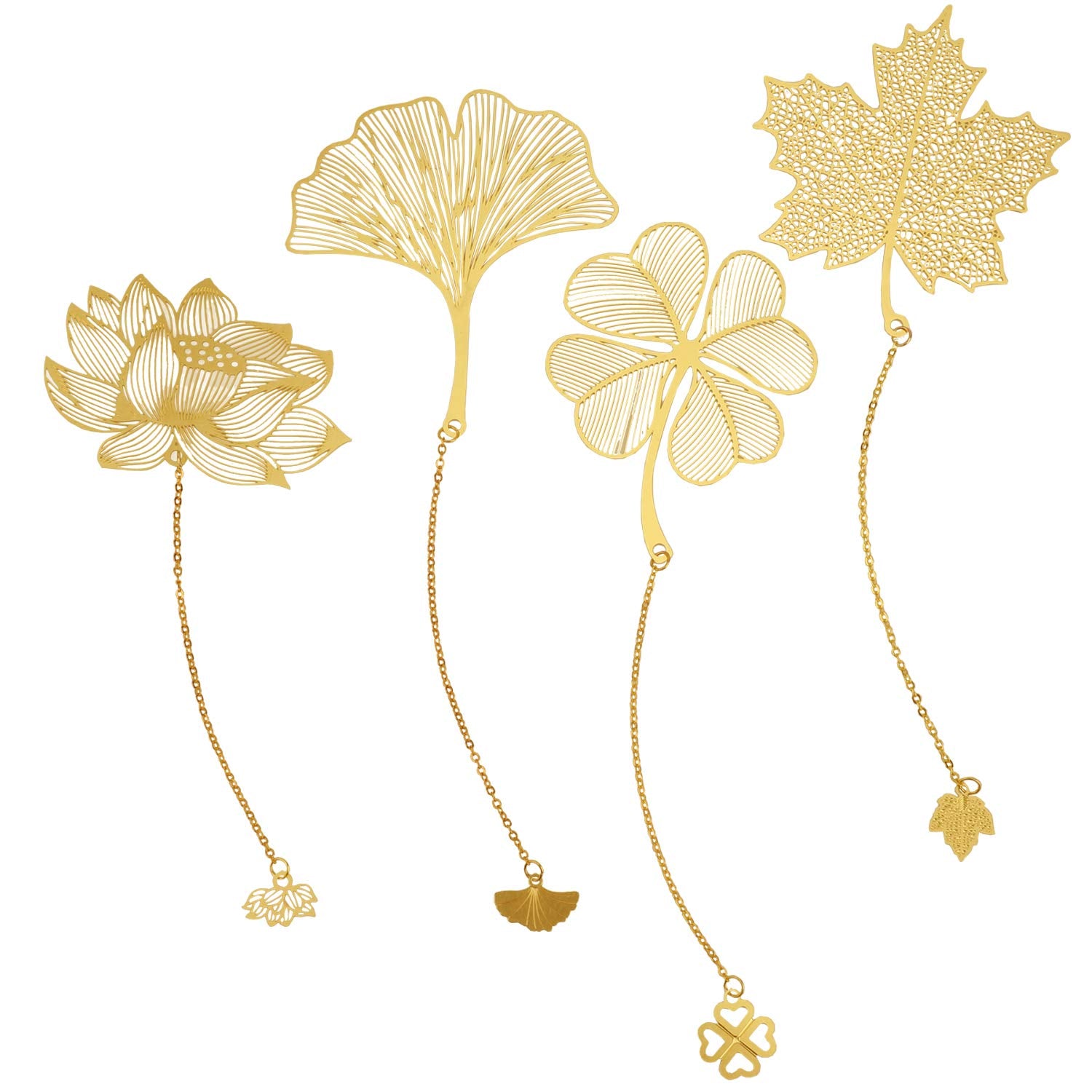 4 Pack Metal Bookmarks with Chain, Golden Hollow Bookmark for Book Lovers, Writers, Readers, Children, Teens, Men, Women, Adults