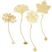 4 Pack Metal Bookmarks with Chain, Golden Hollow Bookmark for Book Lovers, Writers, Readers, Children, Teens, Men, Women, Adults