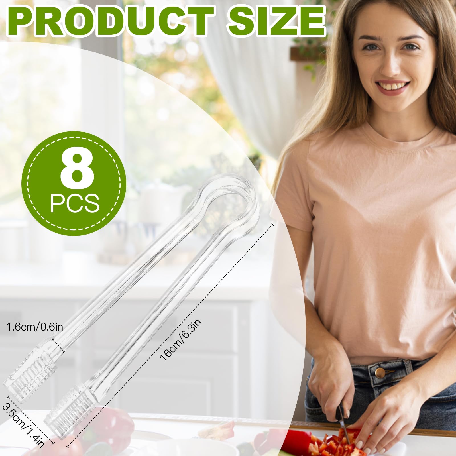 Ninsula 8 PCS Plastic Serving Tongs, 6.3 Inches Disposable Clear Tongs, Kitchen Small Serving Utensil Tongs for Party Catering Buffet Bakery Salad Cookies Ice