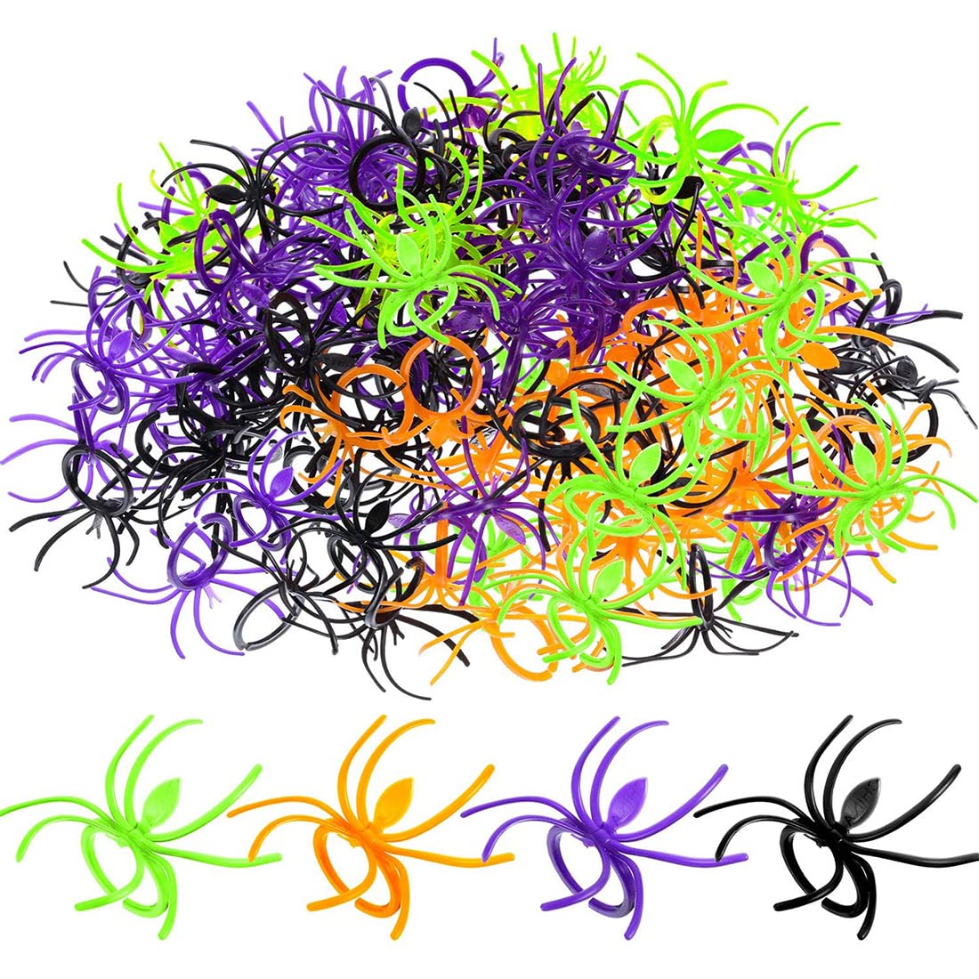 120 Pieces Spider Rings Halloween Rings Plastic Spider Cupcake Topper Bulk Costume Accessories Halloween Party Favors (Multicolor)