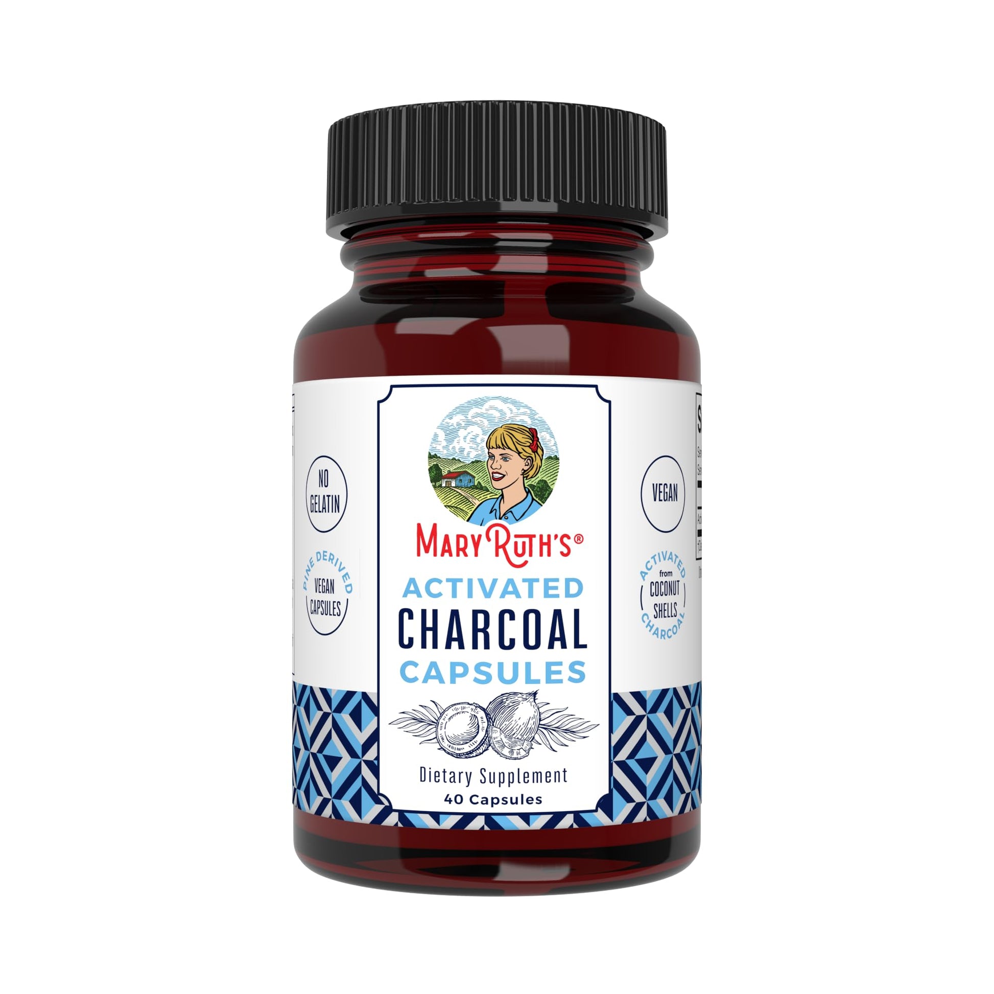 MaryRuth Organics Activated Charcoal Capsules | Substance Adsorption | Derived from Coconut Shells | Vegan Capsules from Pine Trees | Non-GMO | Gluten Free | 40 Count