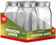 Wide Mouth Mason Jars 32 oz [4 Pack] With Mason Jar Lids and Bands, Mason Jars 32 oz - For Canning, Fermenting, Pickling - Jar Decor - Microwave/Freeze/Dishwasher Safe.