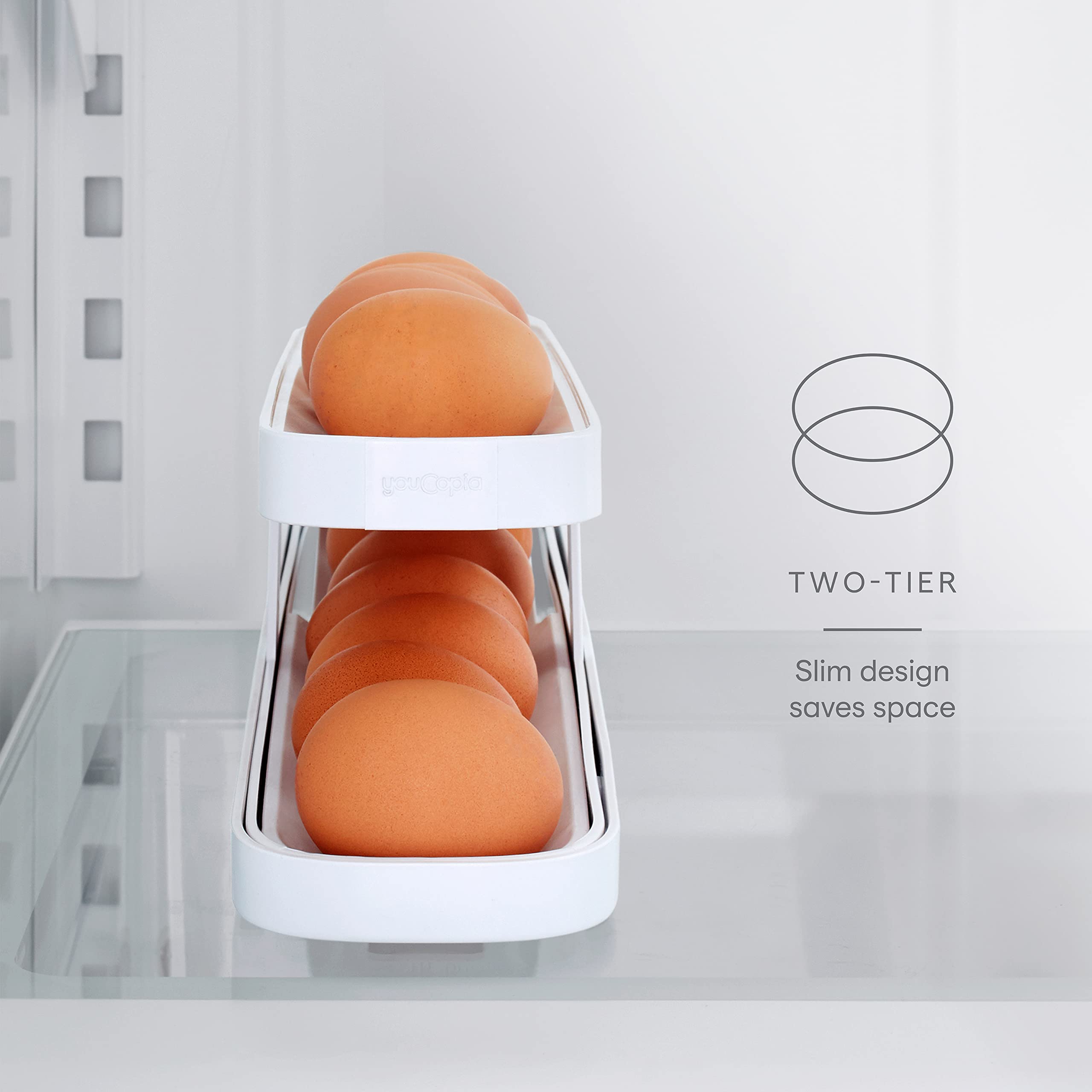 YouCopia RollDown™ Egg Dispenser, Space-Saving Rolling Eggs Dispenser and Organizer for Refrigerator Storage