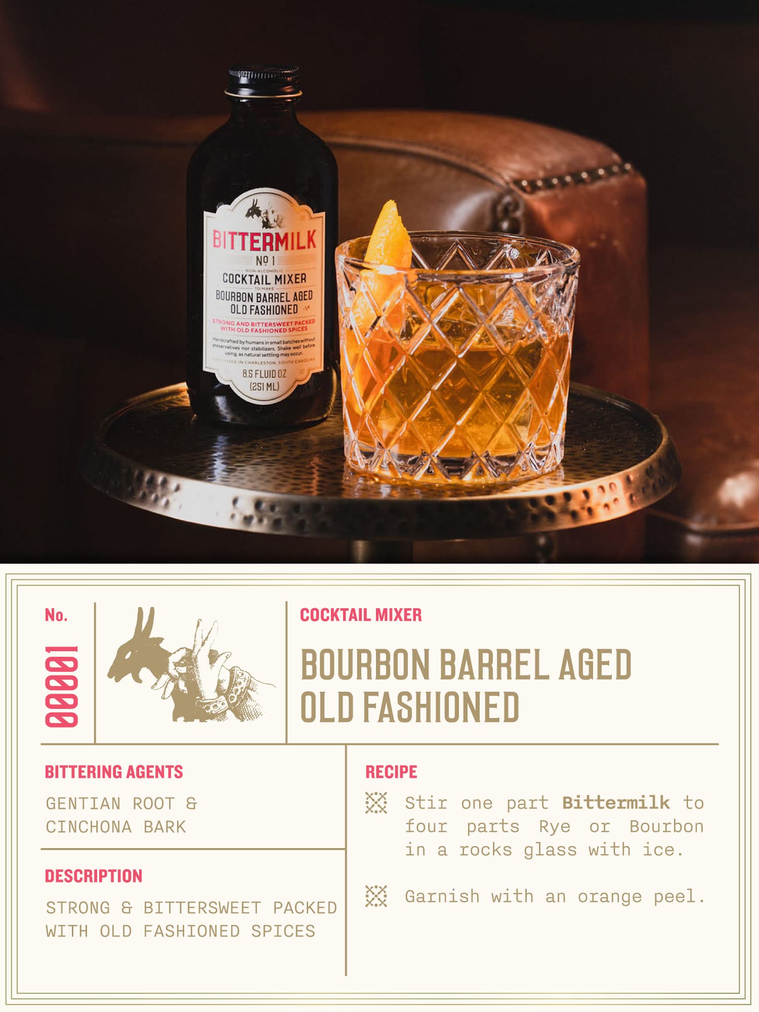 Bittermilk No.1 Bourbon Barrel Aged Old Fashioned Mix - All Natural Handcrafted Cocktail Mixer - Old Fashioned Syrup - More Complex than Bitters & Simple Syrup