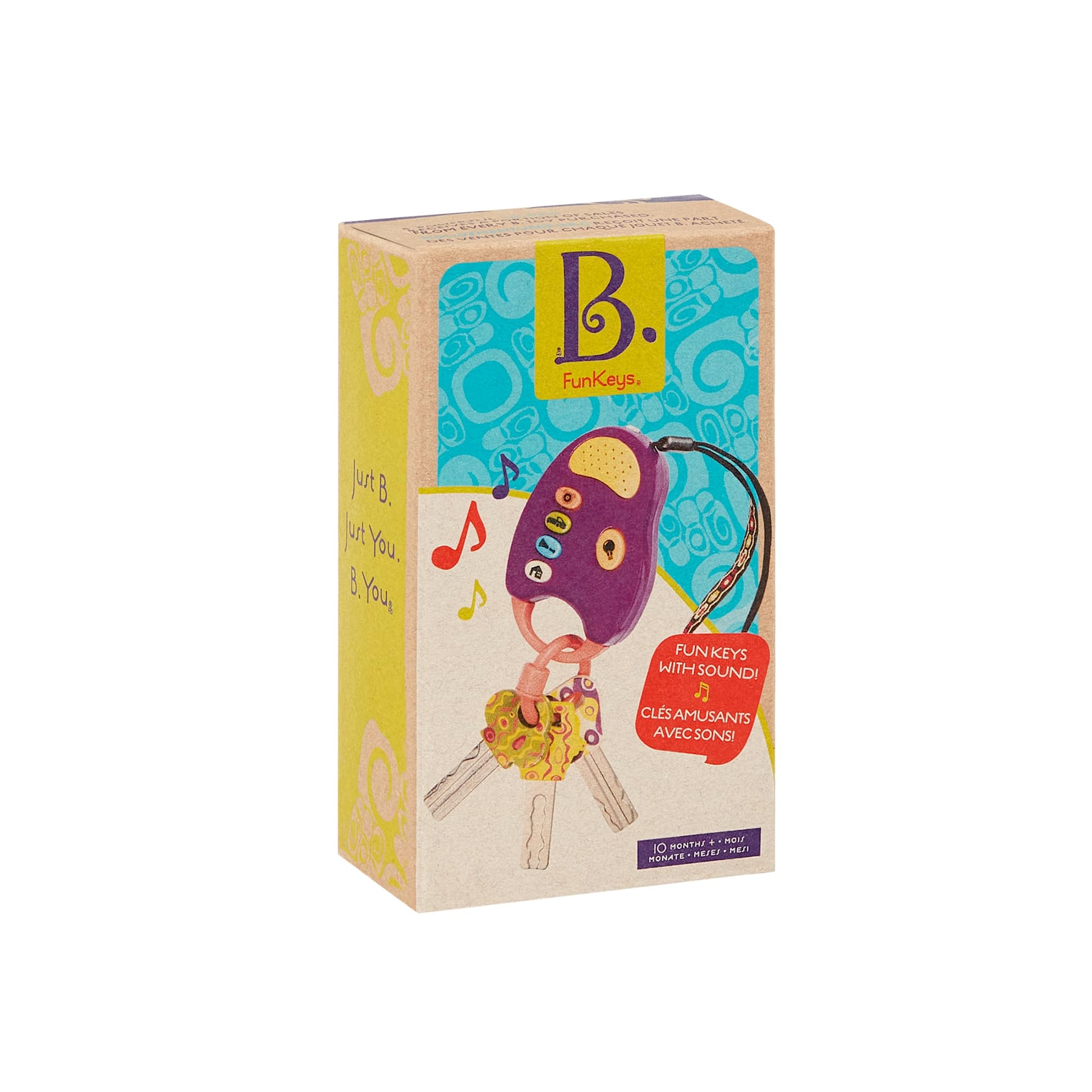 B. toys – Toy Car Keys – Key Fob with Lights & Sounds – Interactive Baby Toy – Pretend Keys for Babies, Toddlers – 10+ Months – FunKeys – Purple