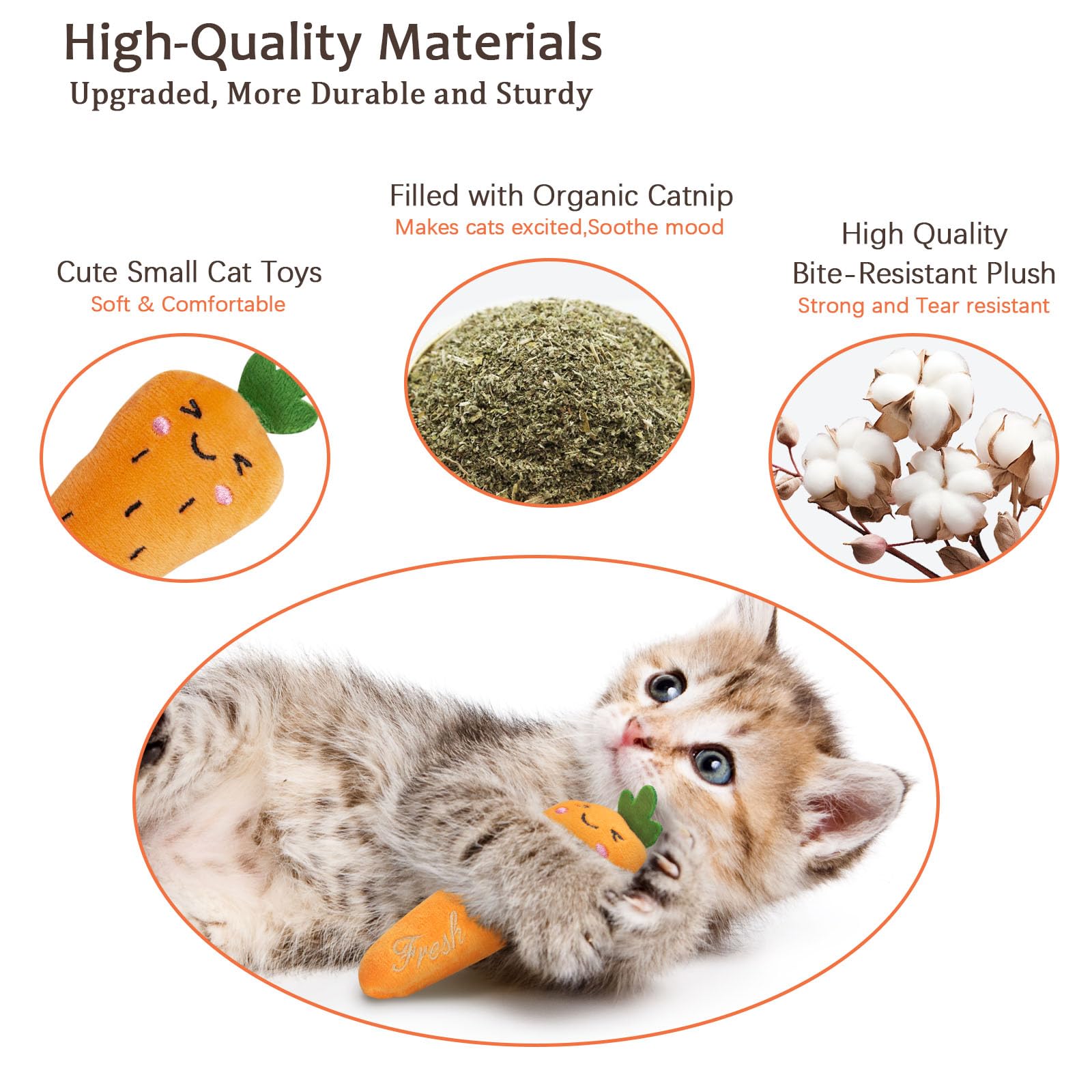 ETEKYER Catnip Cat Toys, Interactive Indoor Cat Nip Toy Kitty Kicker, Durable Kitten Teething Chew Toy, 5 Pack, Vegetable Shape