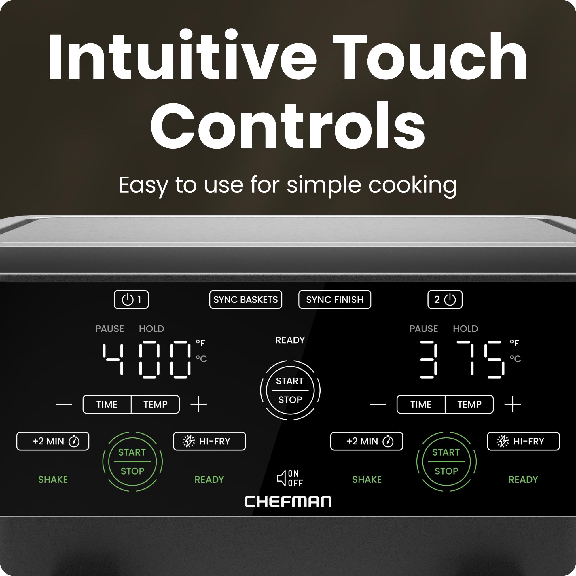 CHEFMAN 6 Quart Dual Basket Air Fryer Oven with Easy View Windows, Sync Finish, Hi-Fry, Auto Shutoff, 2 Independent 3Qt Nonstick Dishwasher Safe Frying Baskets, Digital Double Air Fryer - Black