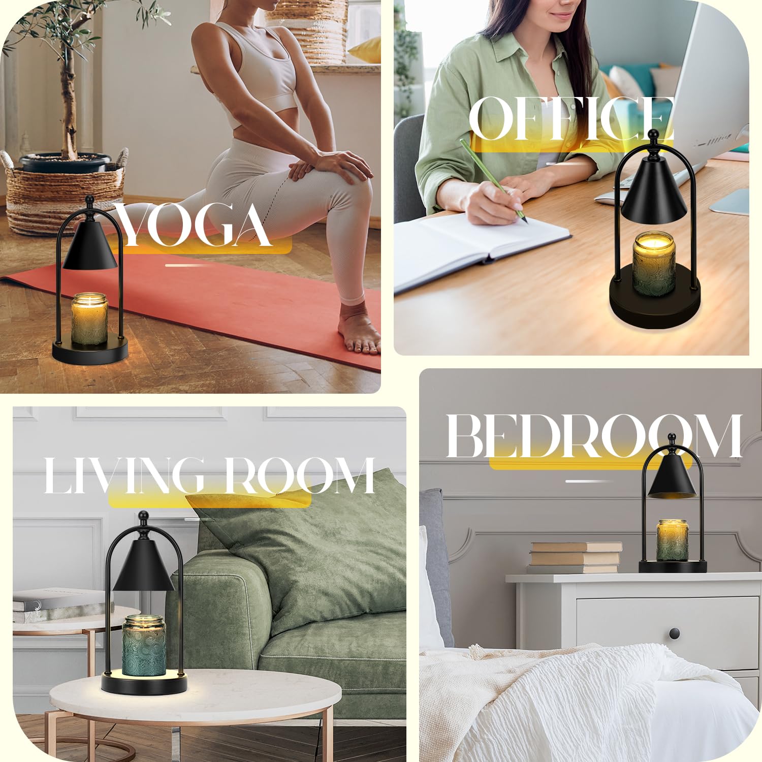 Soilsiu Candle Warmer Lamp with Timer, Electric Black Candle Warming Light for Bedroom, Dimmable Wax Melts Warmer for Home Decor Beside Lamp Gifts for Women (2 Bulbs Included)