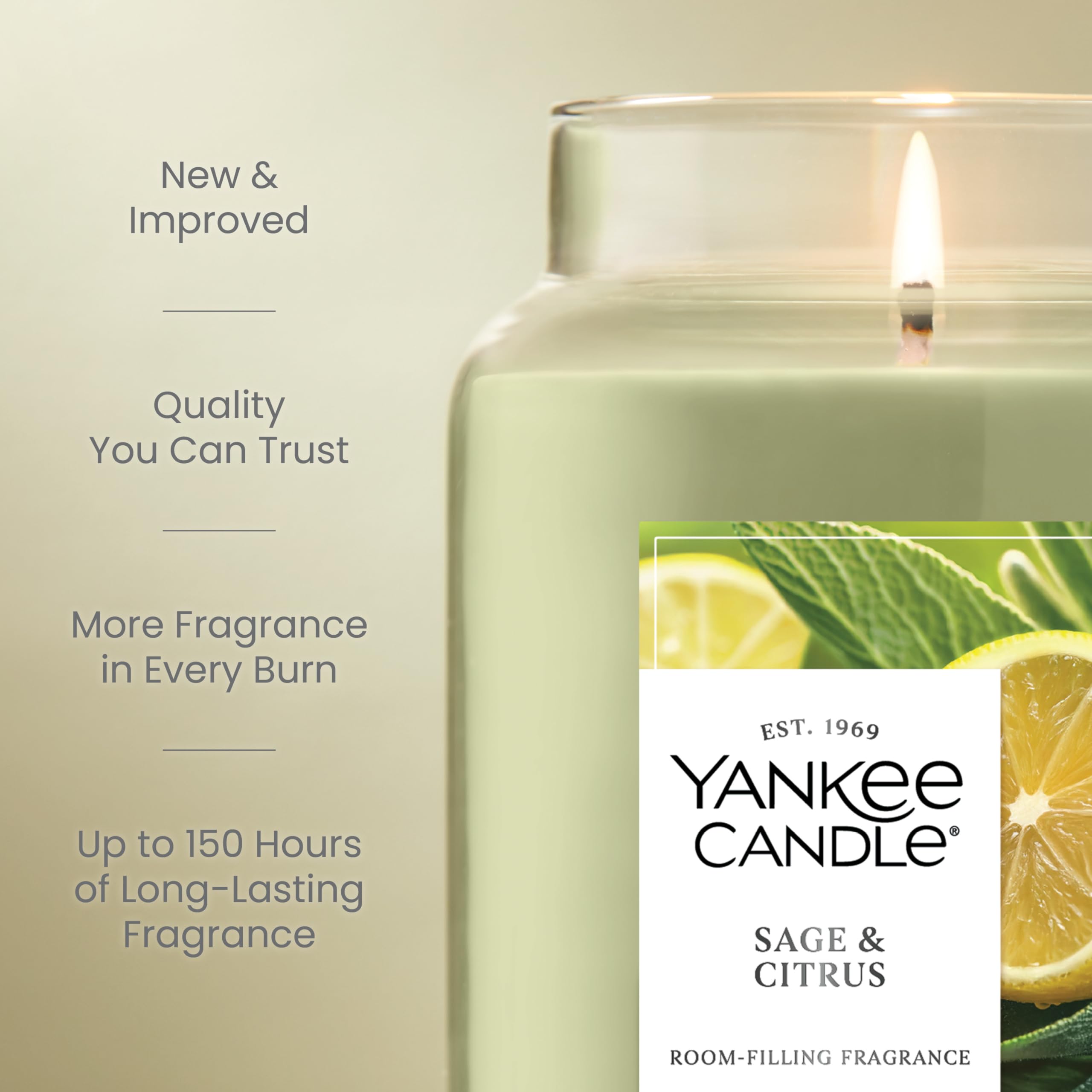 Yankee Candle Sage & Citrus Scented Candle, 22oz Large Jar with up to 150 Hour Burn Time, Giftable, Birthdays