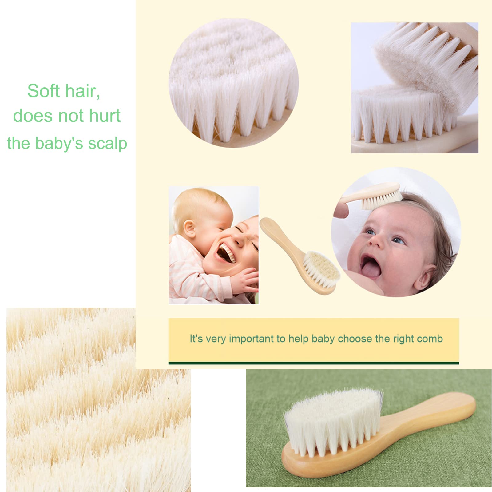 Molylove Baby Hair Brush, Wooden Goat Bristles Hair Brush for Newborns & Toddlers, Ideal for Cradle Cap, Perfect Baby Registry Gift, Hypoallergenic, 1 Count