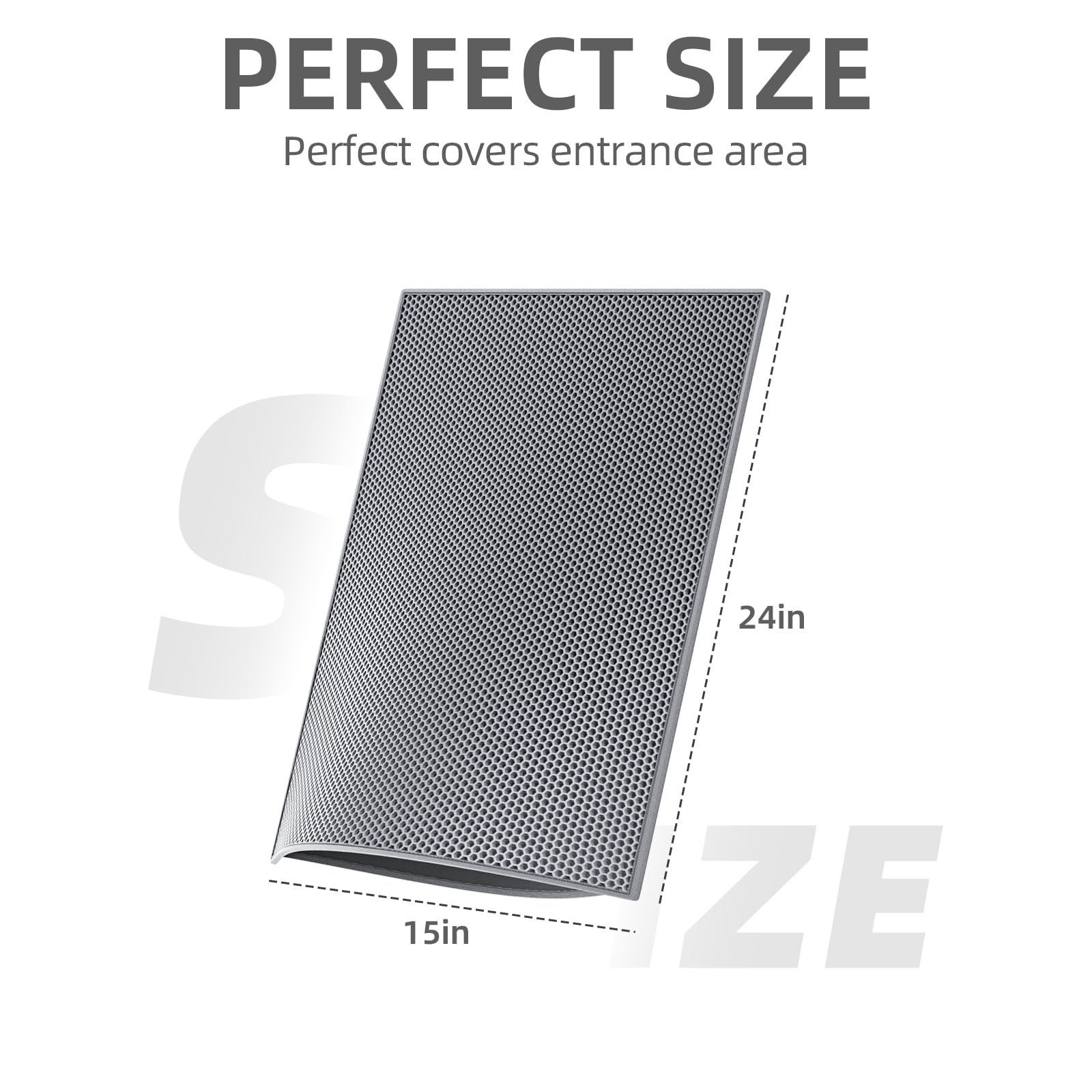 ESTHELLO Cat Litter Mat, Cat Litter Trapping Mat, Honeycomb Double Layer Design, Easy to Clean,Washable (24’’ x 15’’ Gray