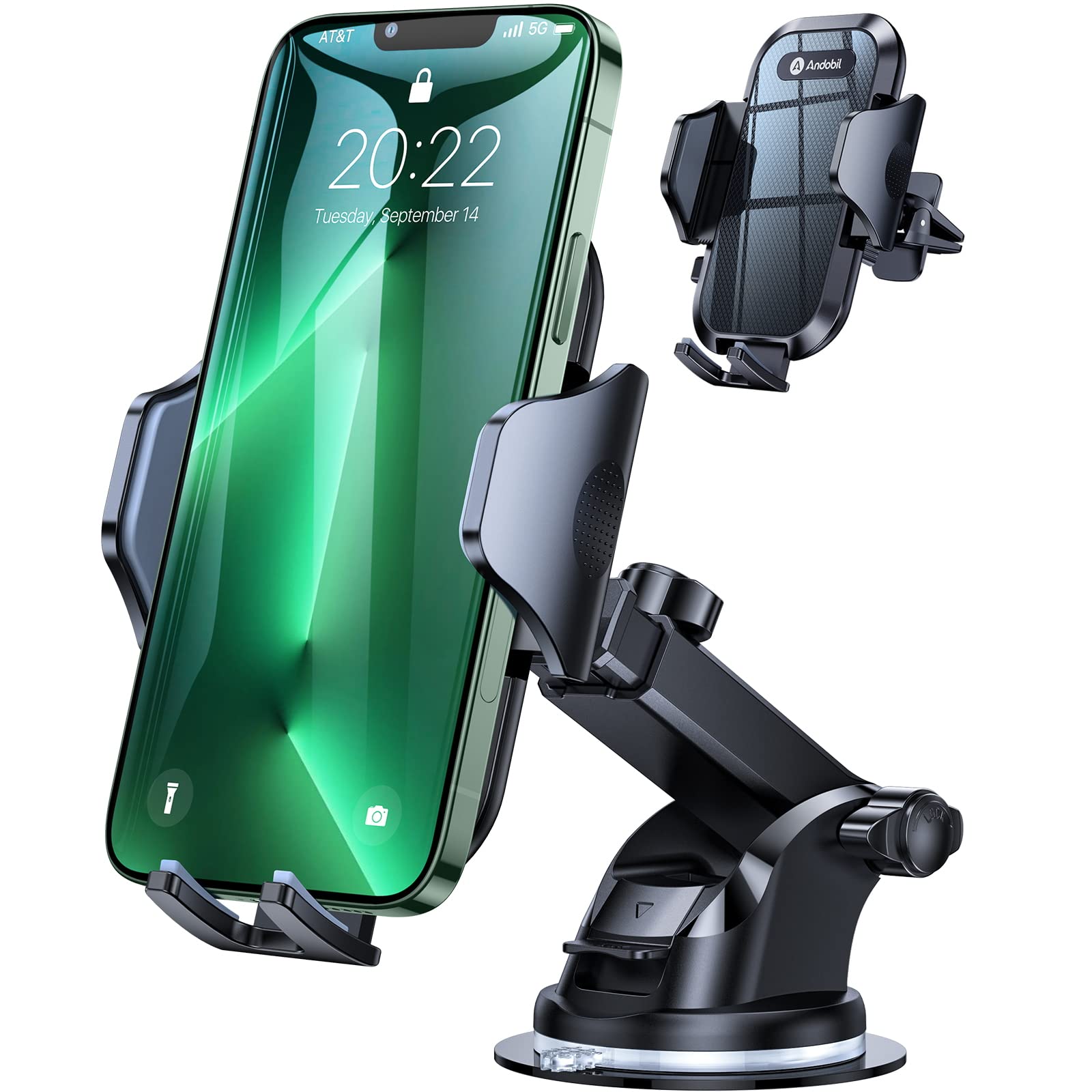 andobil Car Phone Mount [Ultra Stable & Big Phones Friendly] Cell Phone Holders for Your Car Dashboard Windshield Vent Truck, Car Phone Holder Mount for iPhone 16 15 14 13 12 Pro Max Samsung S24 S23