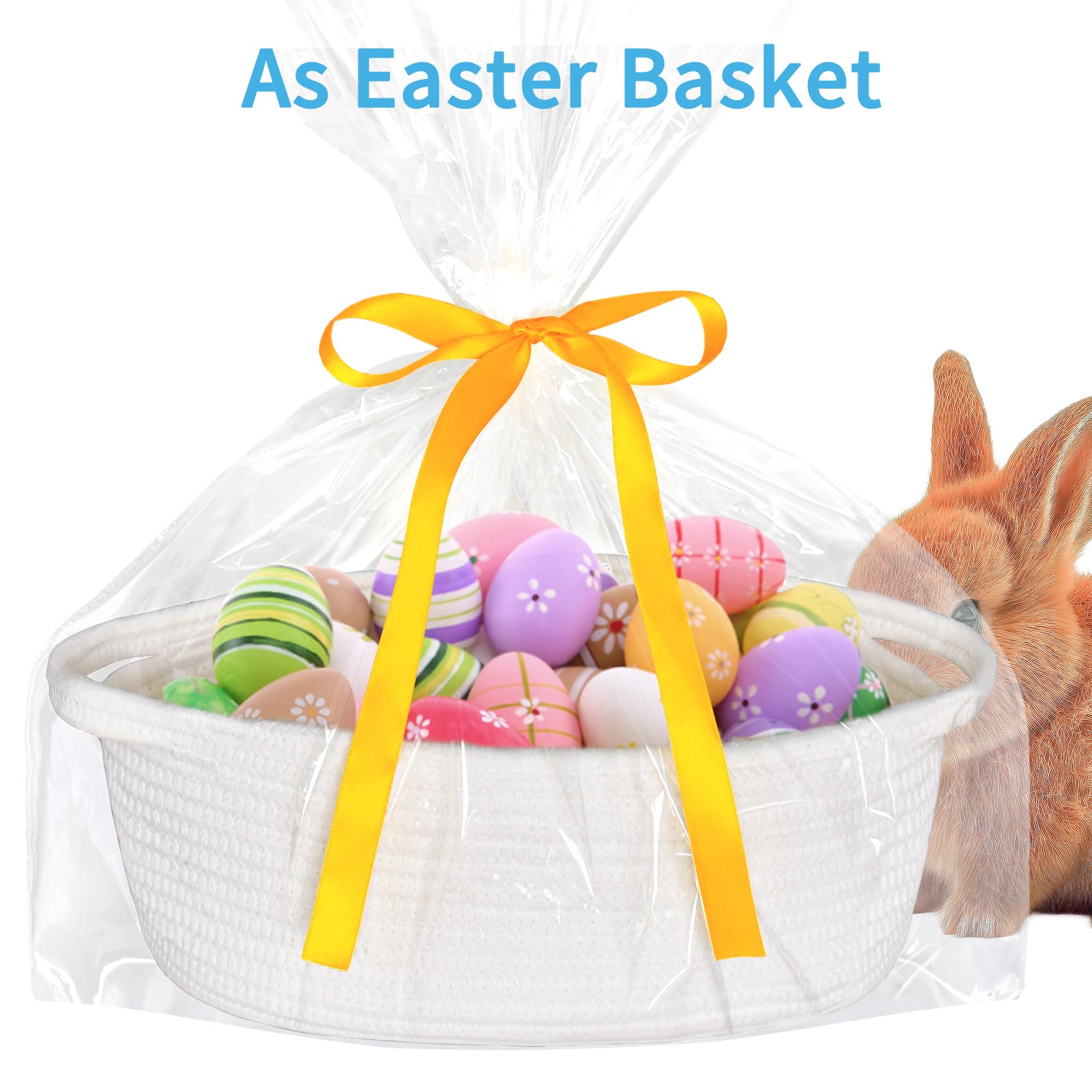 ABenkle Small Basket with Gift Bags and Ribbons, Empty Gift Baskets, Decorative Boho Rope Woven Nursery Storage Organizer Toy Baskets with Handle for Baby Showers, 12"X 8" X 5"