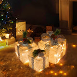 Set of 3 Christmas Lighted Gift Boxes Decorations, Pre-lit 60LED Warm Boxes with Warm White Lights, Battery Operated Christmas Lights Decor for Xmas Tree, Home, Party, Holiday，Indoor