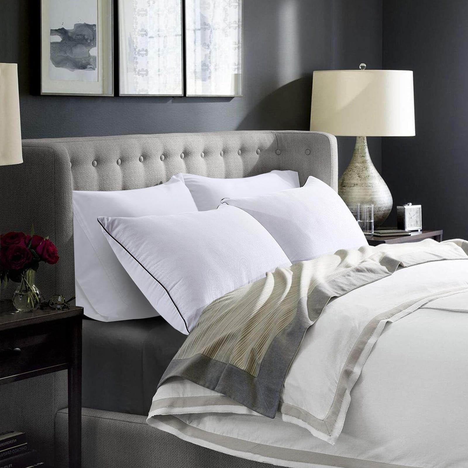 HUXMEYSON Pillows Standard Size Set of 4, Bed Pillows Set of 4, Down Alternative Luxury Hotel Pillows for Sleeping and for Side and Back Sleepers