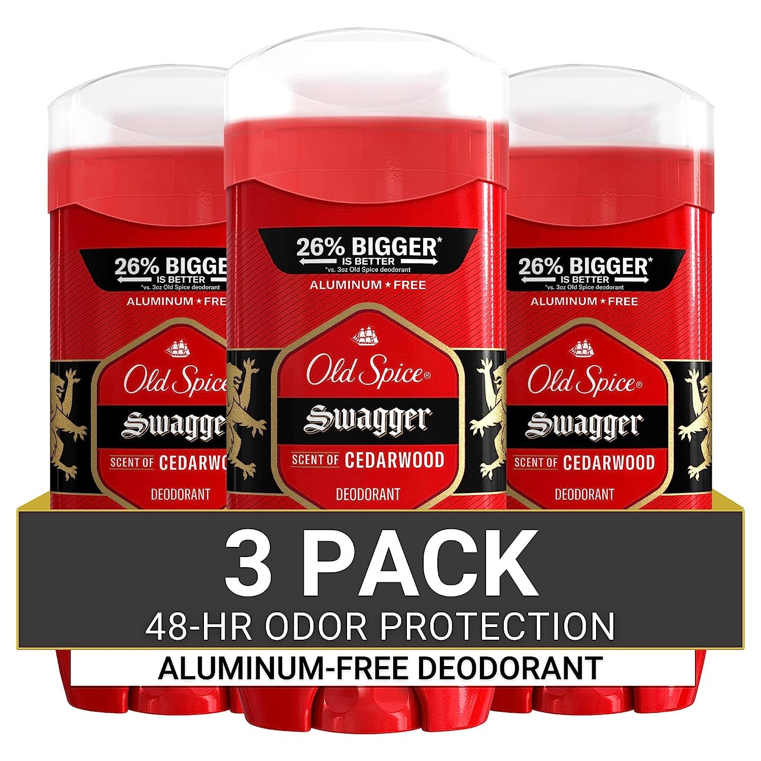 Old Spice Aluminum Free Deodorant for Men, 24/7 Odor Protection, 24/7 Freshness & Lasting Scent, Swagger with Cedarwood Scent, 3.8 oz (Pack of 3)