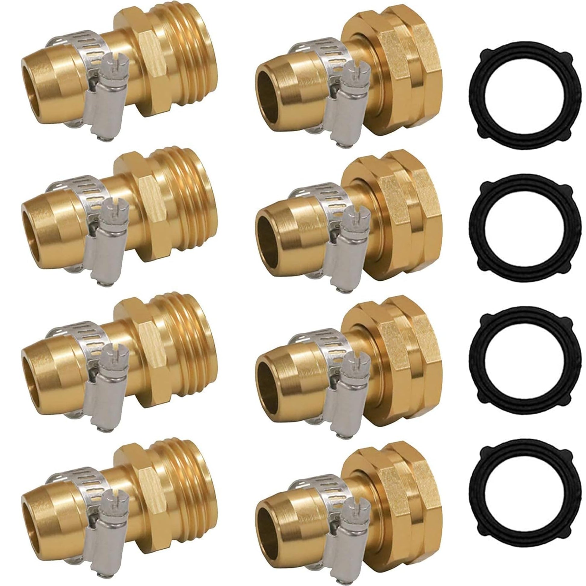 Hourleey Garden Hose Repair Connector with Clamps, Fit for 3/4" or 5/8" Garden Hose Fitting, 4 Set