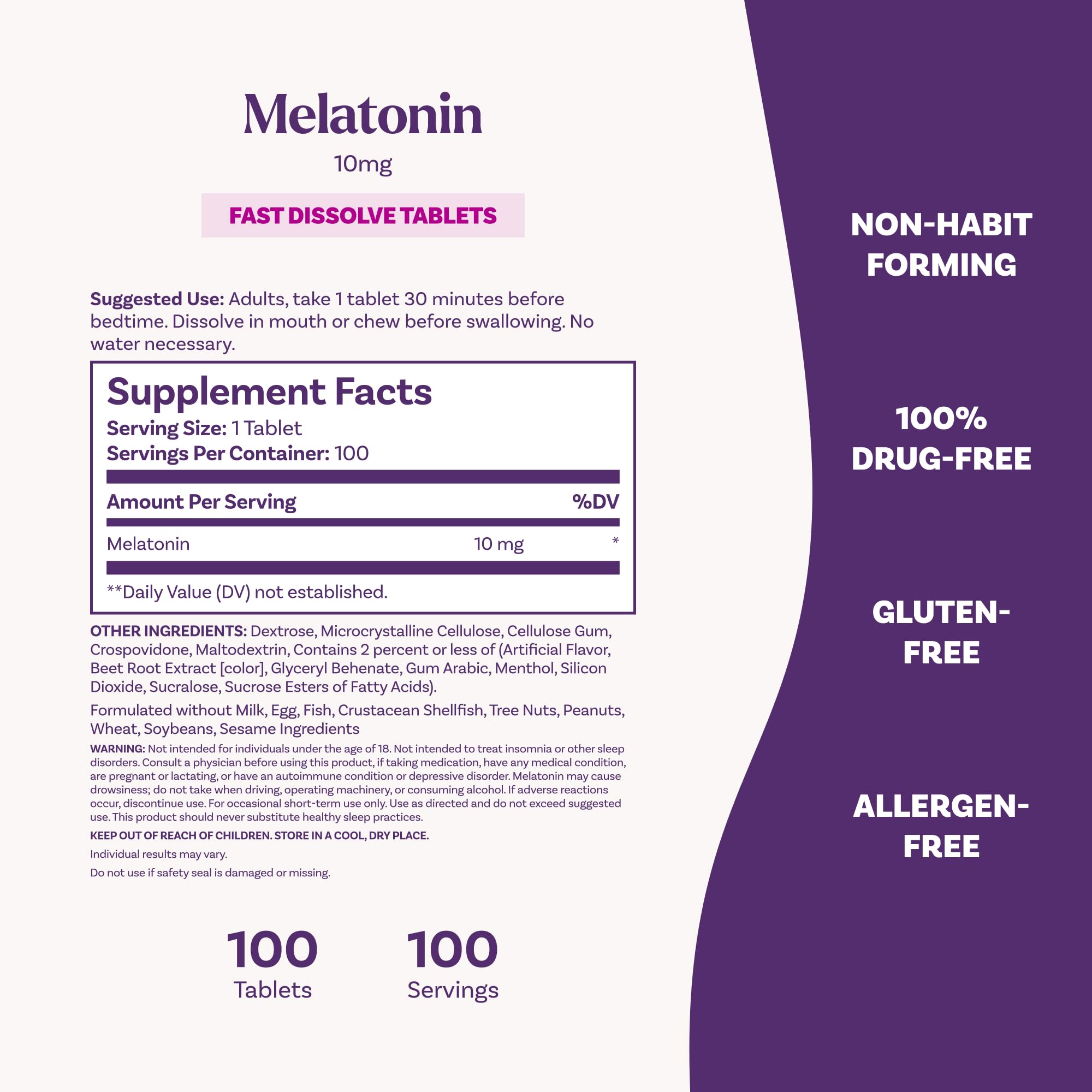 Natrol Fast Dissolve Melatonin 10mg Tablets - Strawberry Flavor, 100 Count, Sleep Support Melatonin Tablets for Adults, 100-Day Supply