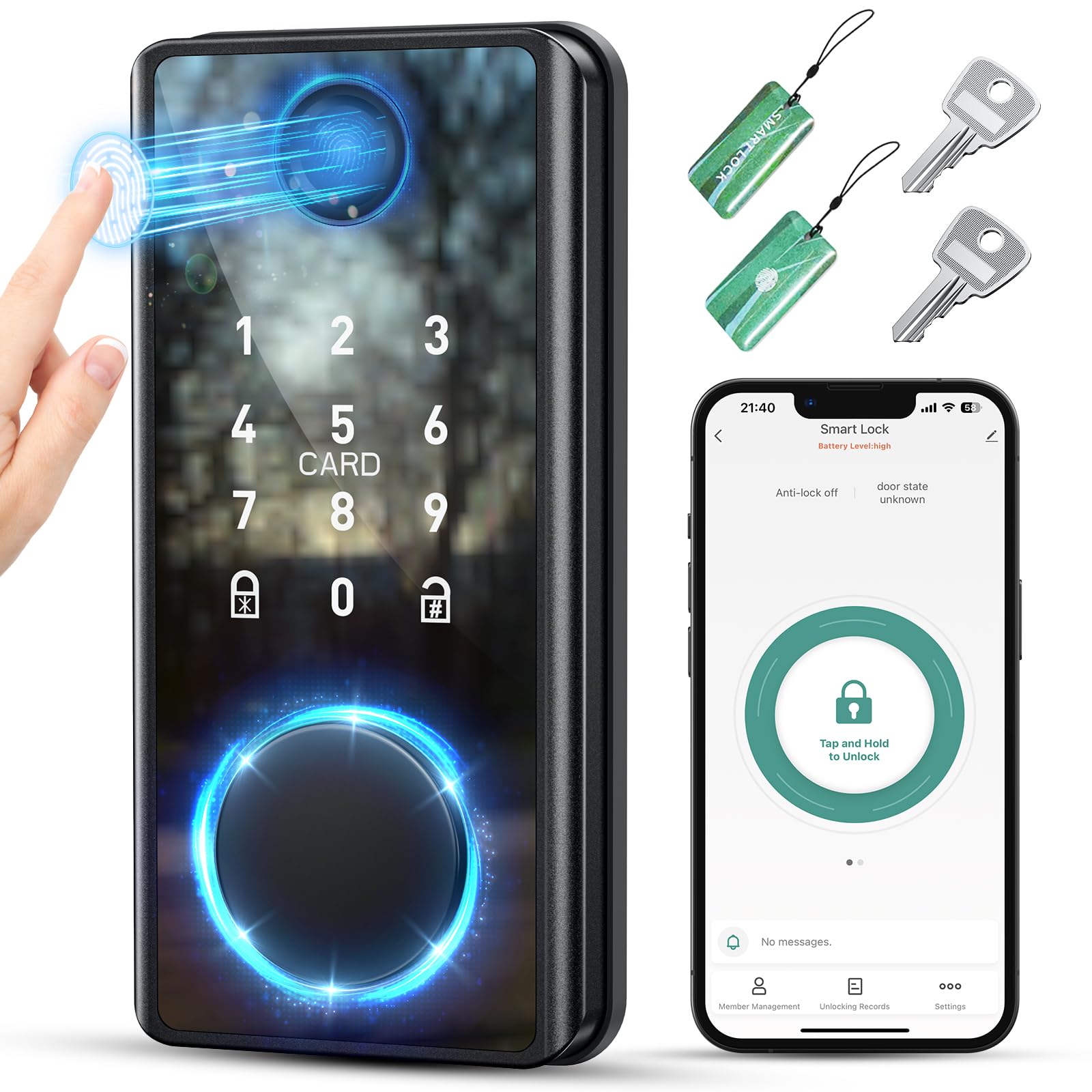 Keyless Entry Door Lock with Keypad - Fingerprint Door Lock - Smart Locks for Front Door - Electronic Keypad Smart Deadbolt Lock - Biometric Smart Digital Door Lock with Code -Auto Lock