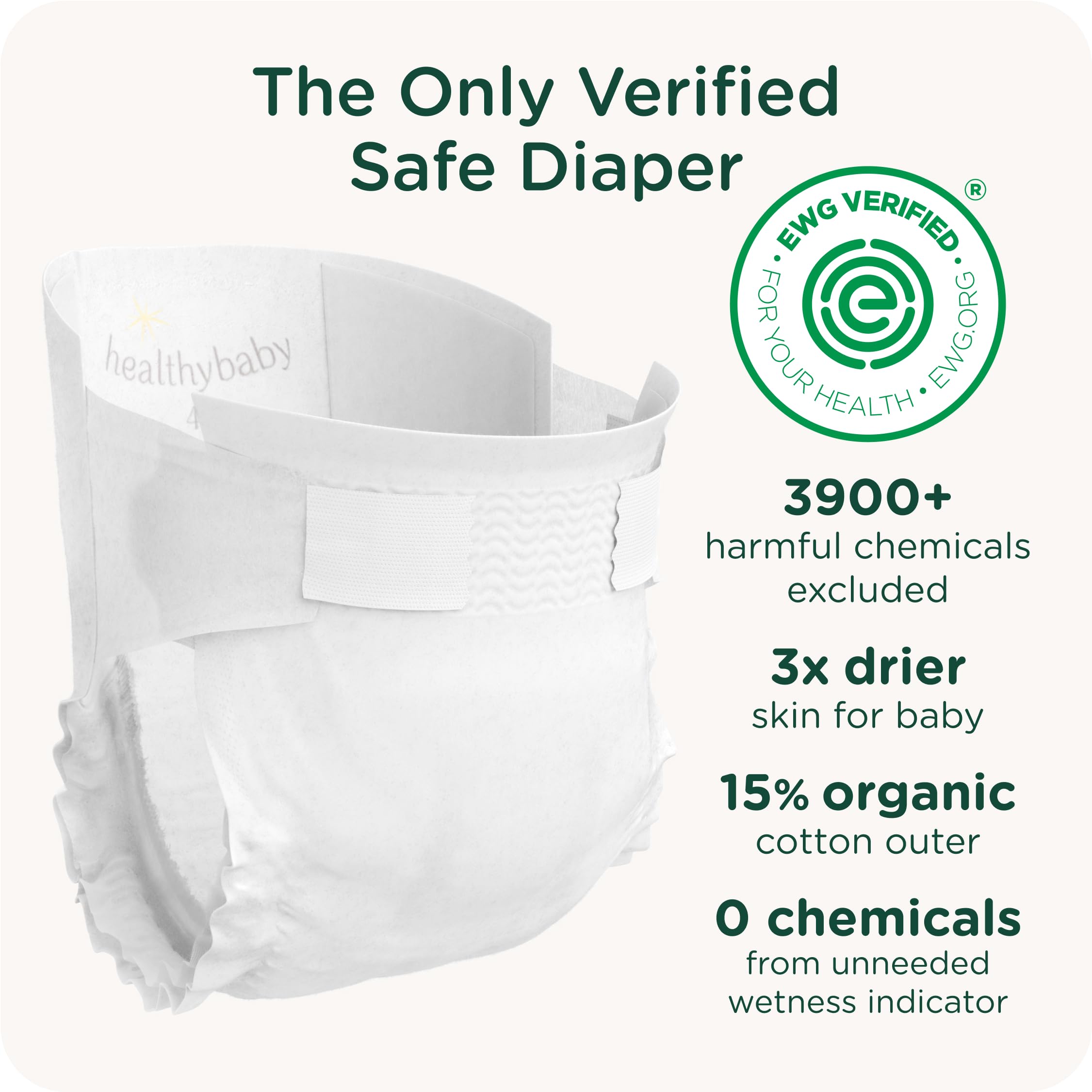 HealthyBaby Our Diapers | EWG Verified Safe & Plant-Based Diapers | Leak Protection | Soft Organic Cotton Shell | Chlorine-Free Diaper for Sensitive Skin | Size 1 (7-14lbs) 70 Count