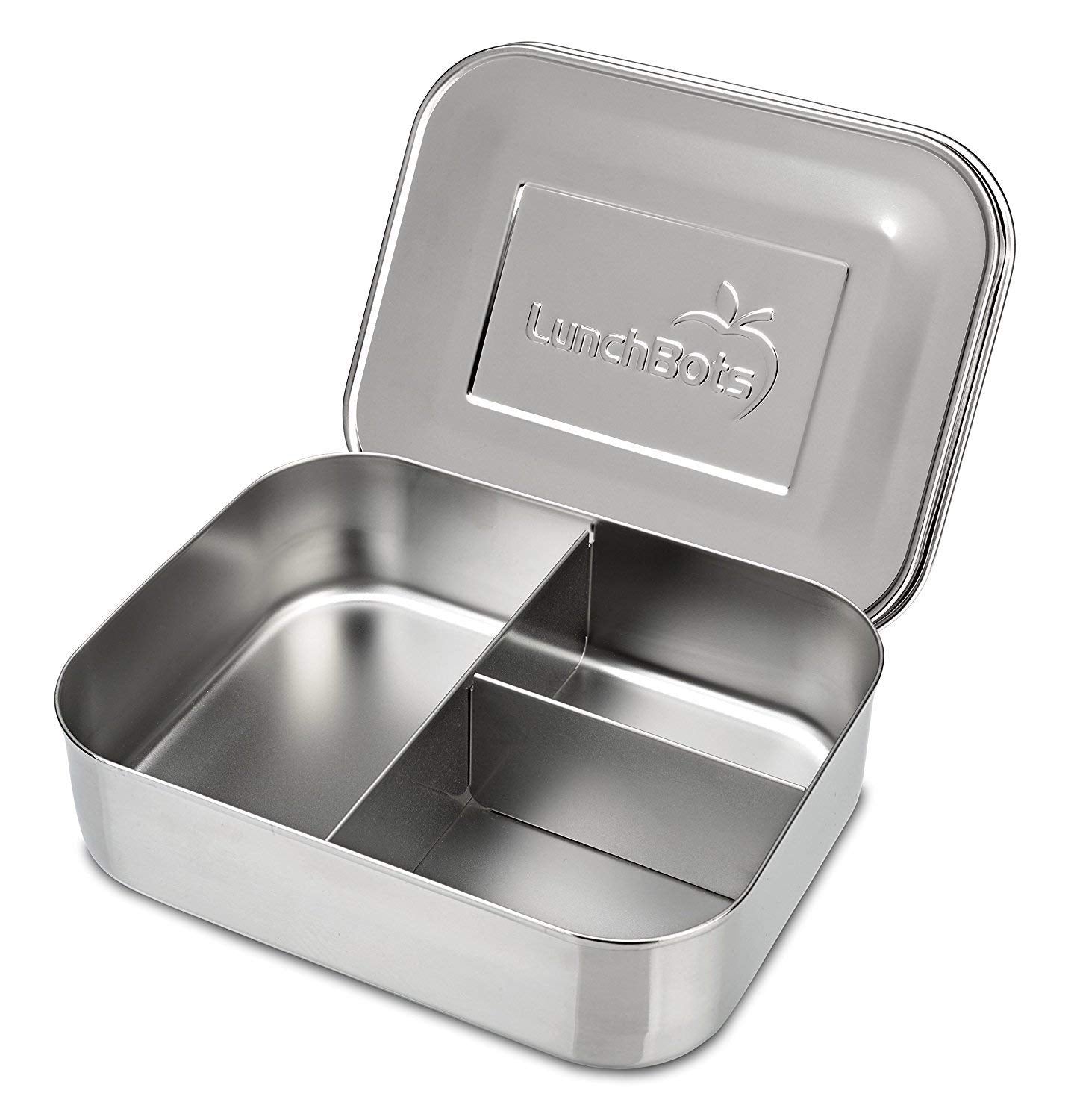 LunchBots Medium Trio II Snack Container - Divided Stainless Steel Food Container - 3 Sections for Snacks On the Go, Dishwasher Safe - Stainless Steel
