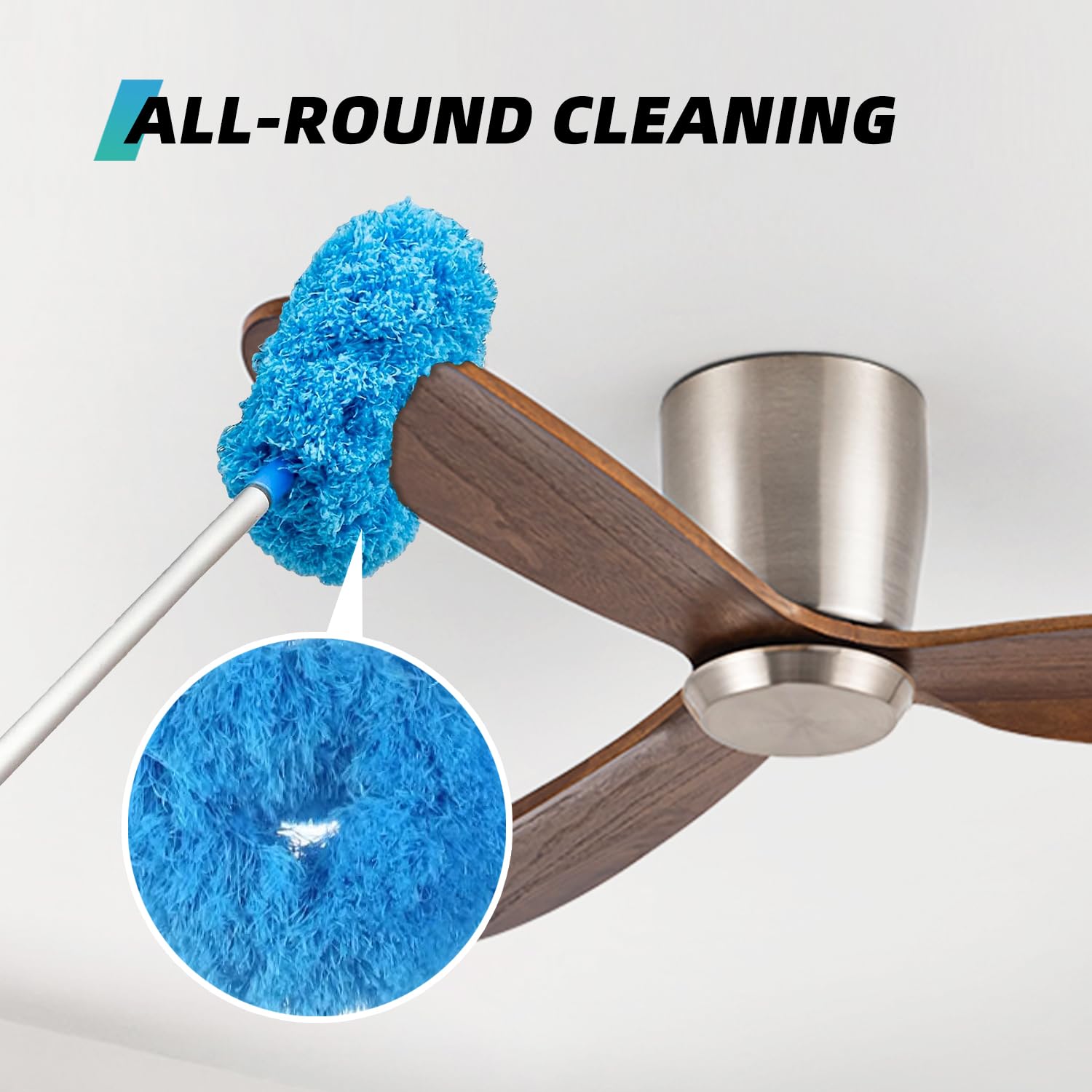 DRQ Ceiling Fan Cleaner Duster, Reusable Microfiber Duster with Extension Pole, 13 to 48 Inch Fan Blade Cleaner, Removable Dusters for Cleaning Walls Bookshelves Door Window Top (Blue)
