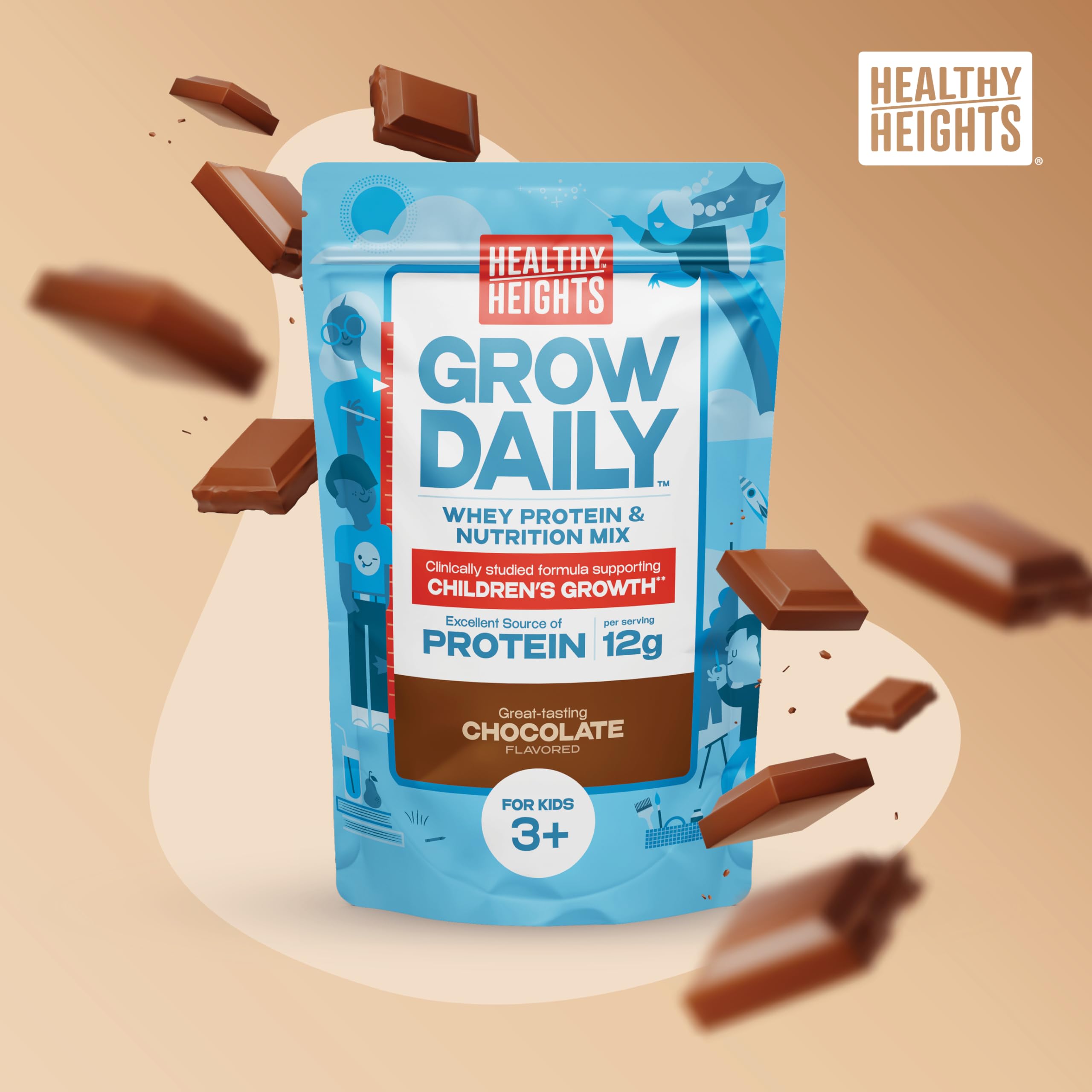 Healthy Height Grow Daily Kids Protein Drink Mix (Chocolate) - High Protein Shake for Kids 3+